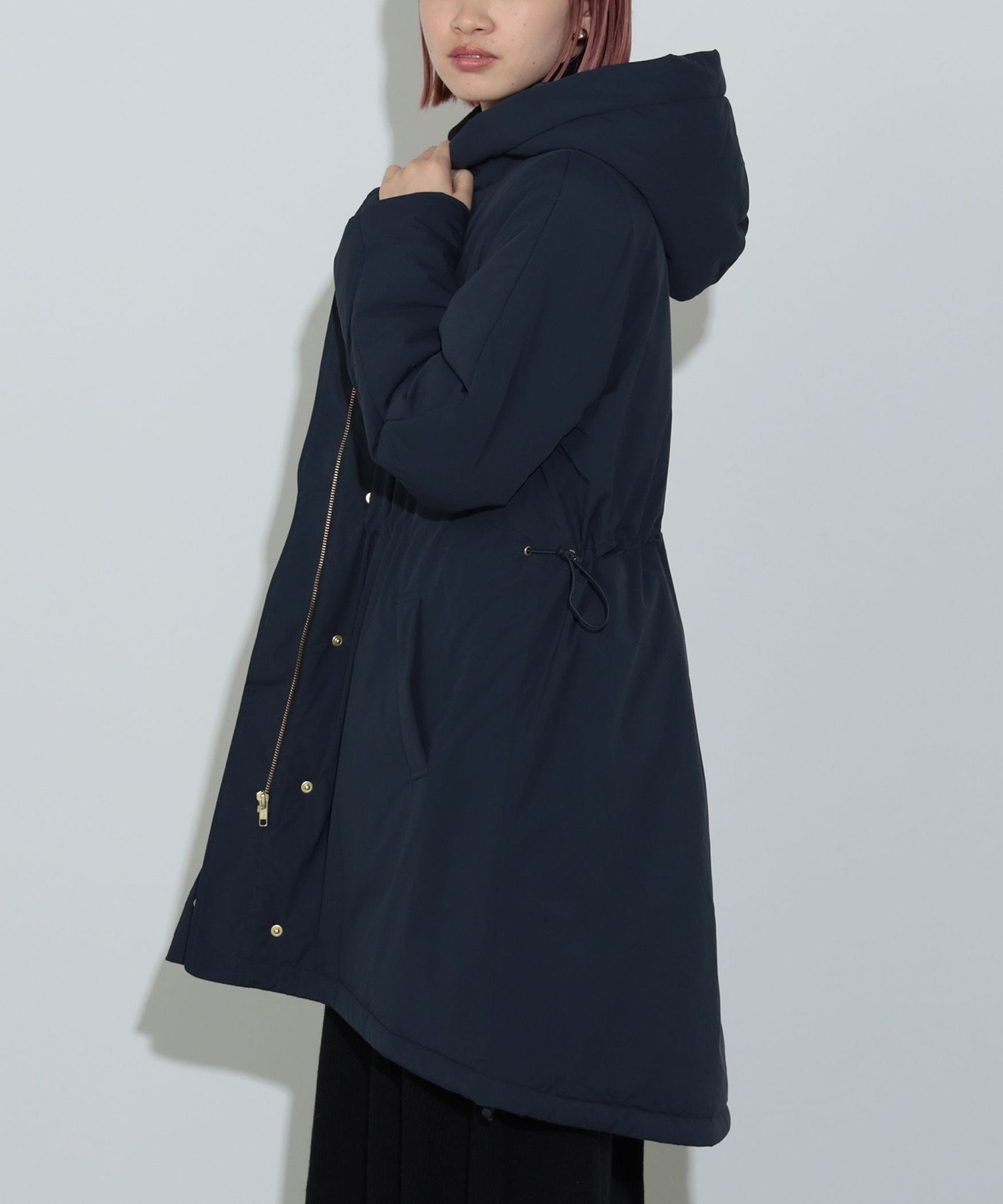 【その他のブランド/Other】の中綿 ドロスト ミドルコート(S~M) インテリア・キッズ・メンズ・レディースファッション・服の通販 founy(ファニー) 　ファッション　Fashion　レディースファッション　Fashion for Women　アウター　Coat / Outerwear Collection　コート・ロングコート・ピーコート　Long Coats, Peacoats & More　ウェーブ　Wavy Pattern　シンプル　Simple, Minimal　スタンド　Stand Collar, Upright Stand　ストレート　Straight, Straight Cut　タフタ　Taffeta, Structured Fabric　防寒　Cold Protection, Winter-Ready　ミドル　Middle Length, Mid Height　モコモコ　Fuzzy, Fluffy　ロング　Long, Long-Length　NAVY|ID: prp329100004601282 ipo3291000000032714121