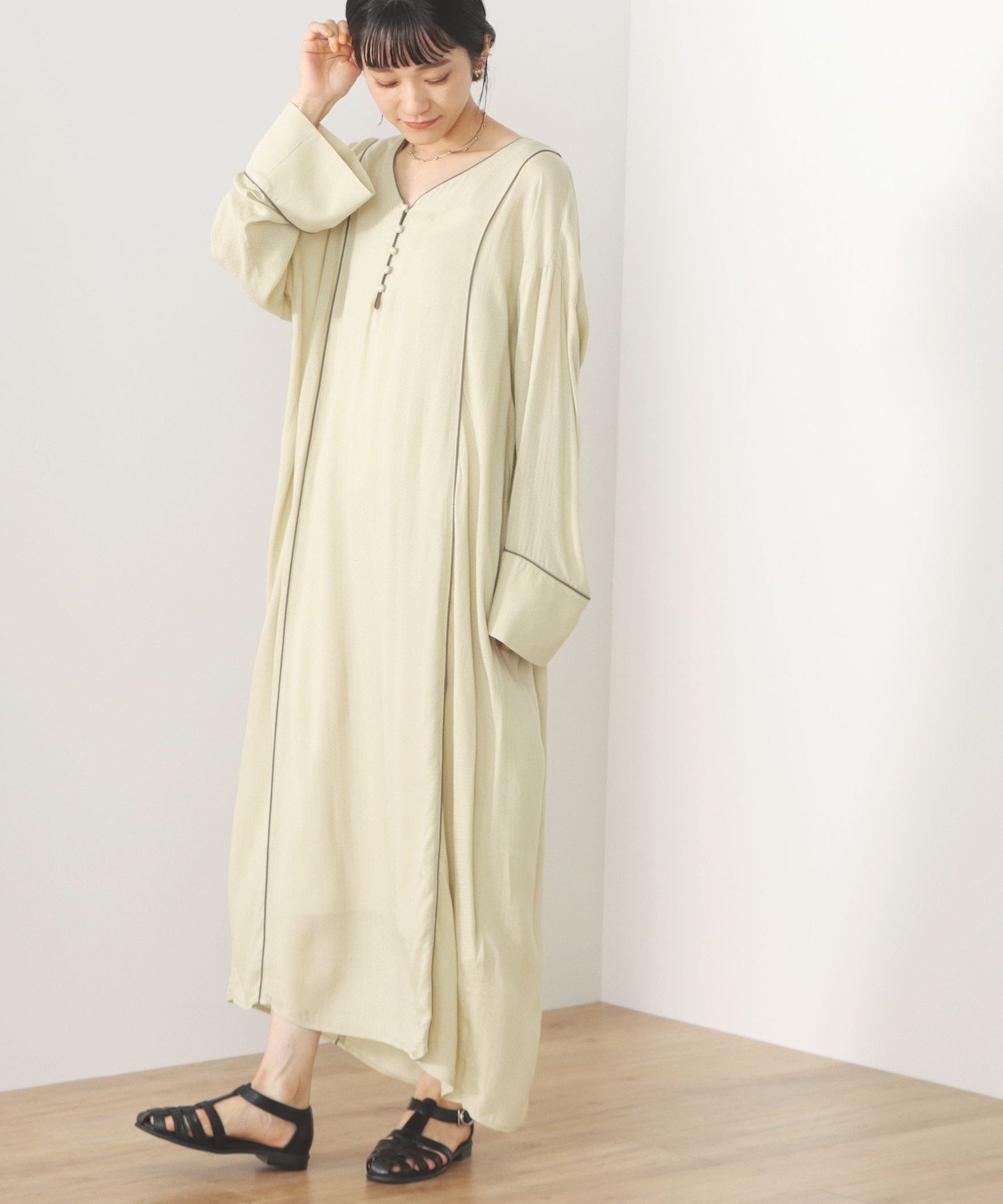 【その他のブランド/Other】のBEAMS HEART / パイピング マキシワンピース インテリア・キッズ・メンズ・レディースファッション・服の通販 founy(ファニー) 　ファッション　Fashion　レディースファッション　Fashion for Women　ワンピース　Dresses　マキシ丈ワンピース・ロングドレス　Maxi Dresses / Long One-Pieces　おすすめ　Recommended / Our Picks　ジャカード／ジャガード　Jacquard, Woven Pattern　パイピング　Piping, Trim Design　マキシ　Maxi, Full Length　ロング　Long, Long-Length　ライトグリーン|ID: prp329100004601283 ipo3291000000032714120