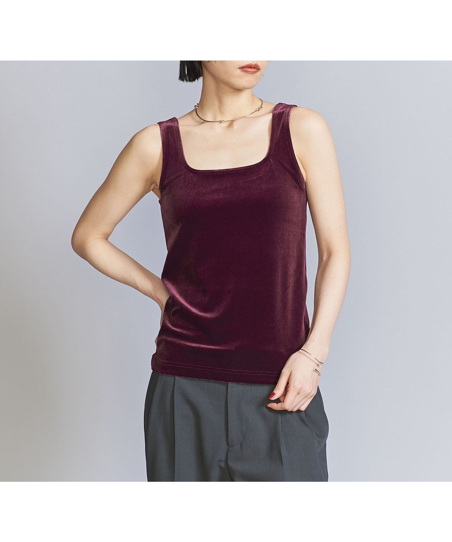【その他のブランド/Other】のベロア タンクトップ インテリア・キッズ・メンズ・レディースファッション・服の通販 founy(ファニー) 　ファッション　Fashion　レディースファッション　Fashion for Women　トップス・カットソー　Cut & Sew Tops　ベロアトップス　Velour Tops / Velvet-Look Items　おすすめ　Recommended / Our Picks　インナー　Innerwear　コンパクト　Compact, Small Size　シンプル　Simple, Minimal　セットアップ　Set-Up, Coordinated Outfit　タンク　Tank Top, Sleeveless Top　デニム　Denim, Jeans Material　ベロア　Velour, Soft Velvet　秋　Autumn　PURPLE|ID: prp329100004601330 ipo3291000000032714494