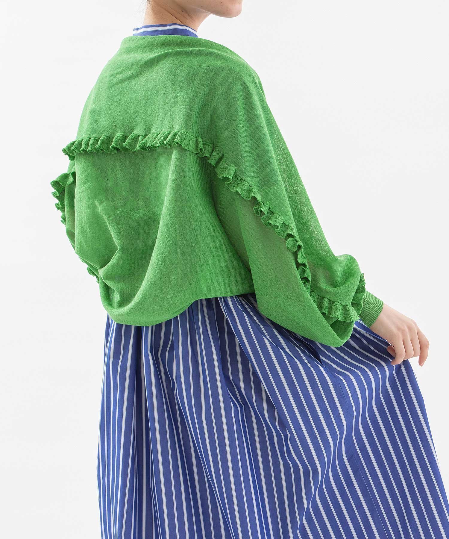 【プードゥドゥ/POU DOU DOU】の後ろフリルボレロカーディガン 人気、トレンドファッション・服の通販 founy(ファニー) 　ファッション　Fashion　レディースファッション　Fashion for Women　トップス・カットソー　Cut & Sew Tops　カーディガン・羽織り　Layered Style Cardigans　カーディガン　Cardigan, Knitwear　シンプル　Simple, Minimal　スマート　Smart, Elegant　フォルム　Silhouette, Form　フリル　Frill, Ruffle　ボレロ　Bolero, Short Cardigan　ポンチョ　Poncho, Cape Style　リラックス　Relax, Relaxed Fit　夏　Summer　羽織　Haori, Light Jacket　 other-1|ID: prp329100004601342 ipo3291000000032714609