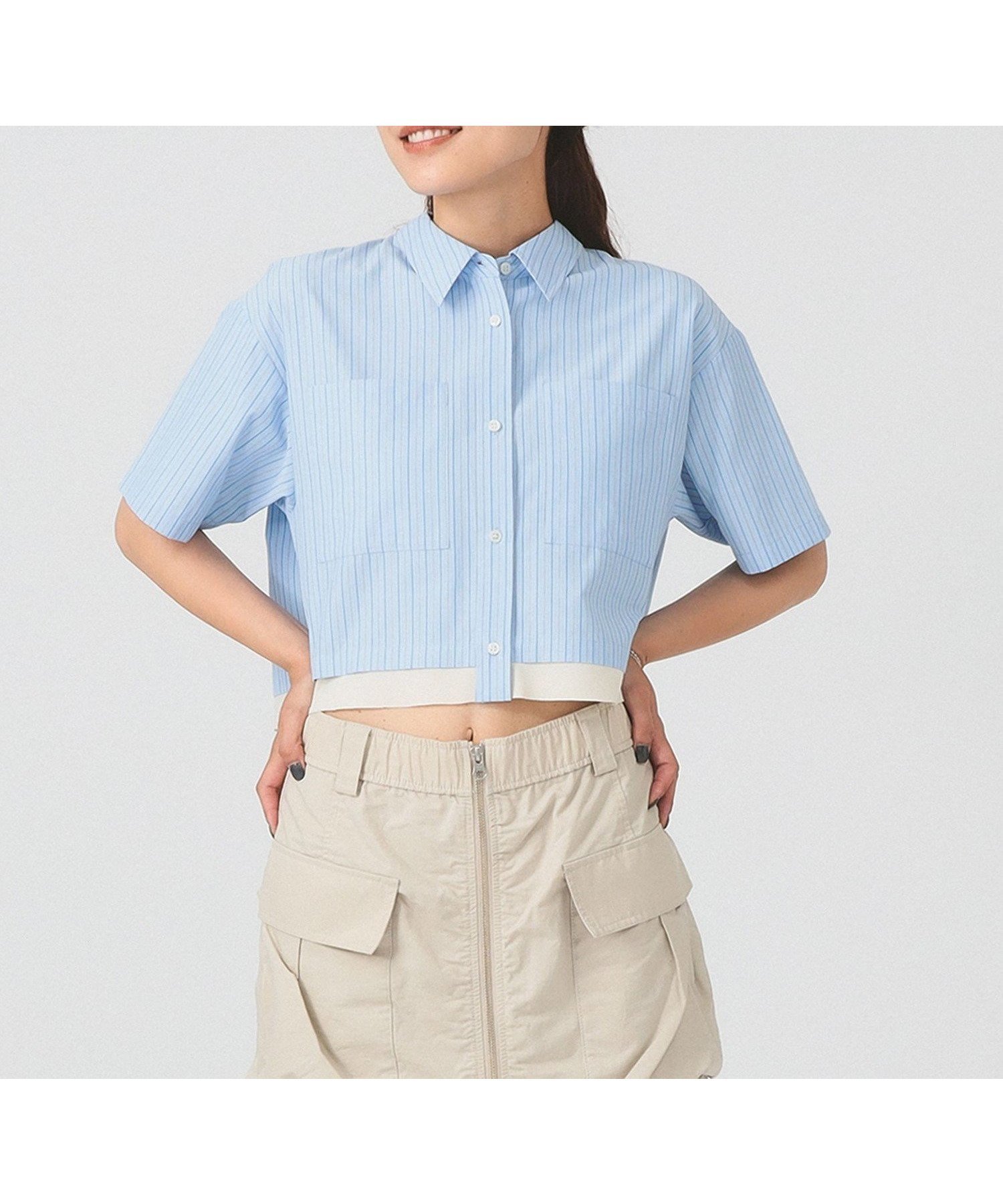 【ビームス ウイメン/BEAMS】のストライプ クロップド シャツ インテリア・キッズ・メンズ・レディースファッション・服の通販 founy(ファニー) 　ファッション　Fashion　レディースファッション　Fashion for Women　トップス・カットソー　Cut & Sew Tops　シャツ・ブラウス・オフィスカジュアル　Elegant Blouses & Button-Ups　おすすめ　Recommended / Our Picks　インナー　Innerwear　クロップド　Cropped, Short Length　コンパクト　Compact, Small Size　ストライプ　Stripe, Striped Pattern　トレンド　Trend, Trending Now　バランス　Balance, Style Balance　羽織　Haori, Light Jacket　BLUE|ID: prp329100004601345 ipo3291000000032714628