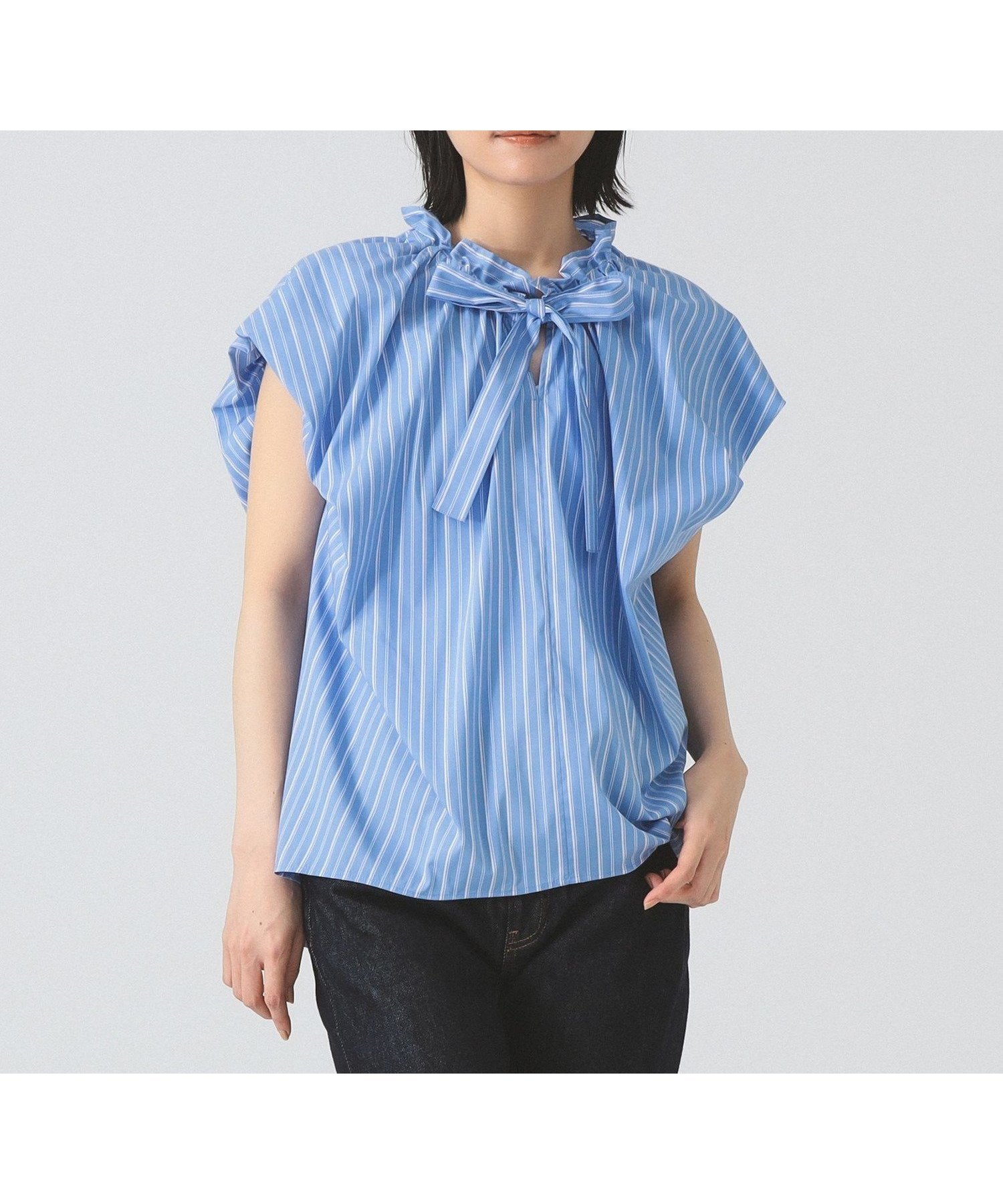 【ビームス ウイメン/BEAMS】のボウタイ フレンチ パフスリーブ ブラウス インテリア・キッズ・メンズ・レディースファッション・服の通販 founy(ファニー) 　ファッション　Fashion　レディースファッション　Fashion for Women　トップス・カットソー　Cut & Sew Tops　シャツ・ブラウス・オフィスカジュアル　Elegant Blouses & Button-Ups　ギャザー　Gathered, Ruffled　スリーブ　Sleeve, Long Sleeve / Short Sleeve　デニム　Denim, Jeans Material　フレンチ　French, French Style　ボトム　Bottoms, Lower Wear　リボン　Ribbon, Bow　エレガント 上品　Elegant　BLUE_ST|ID: prp329100004601346 ipo3291000000032714632