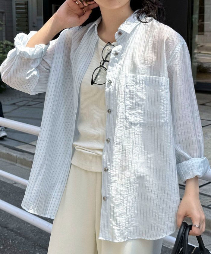 【その他のブランド/Other】のストライプシアーシャツ インテリア・キッズ・メンズ・レディースファッション・服の通販 founy(ファニー) https://founy.com/ ファッション Fashion レディースファッション Fashion for Women トップス・カットソー Cut & Sew Tops シャツ・ブラウス・オフィスカジュアル Elegant Blouses & Button-Ups 2025年 2025 2025春夏・S/S Spring/Summer 2025 SS25 おすすめ Recommended / Our Picks インナー Innerwear キャミ Camisole, Cami Top ストライプ Stripe, Striped Pattern タンク Tank Top, Sleeveless Top 夏 Summer |ID: prp329100004601353 ipo3291000000032714684