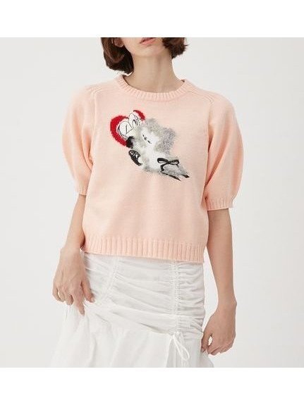 【ファーファー/FURFUR】の【Lizii Lin】キャットジャガードニットトップス インテリア・キッズ・メンズ・レディースファッション・服の通販 founy(ファニー) 　ファッション　Fashion　レディースファッション　Fashion for Women　トップス・カットソー　Cut & Sew Tops　ニット　Knit Tops & Sweaters　イラスト　Illustration　バランス　Balance, Style Balance　フェザーヤーン　Feather Yarn, Fluffy Yarn　半袖　Short Sleeve, Half Sleeve　猫　Cat, Kitty　ORG[051]|ID: prp329100004601358 ipo3291000000032714796
