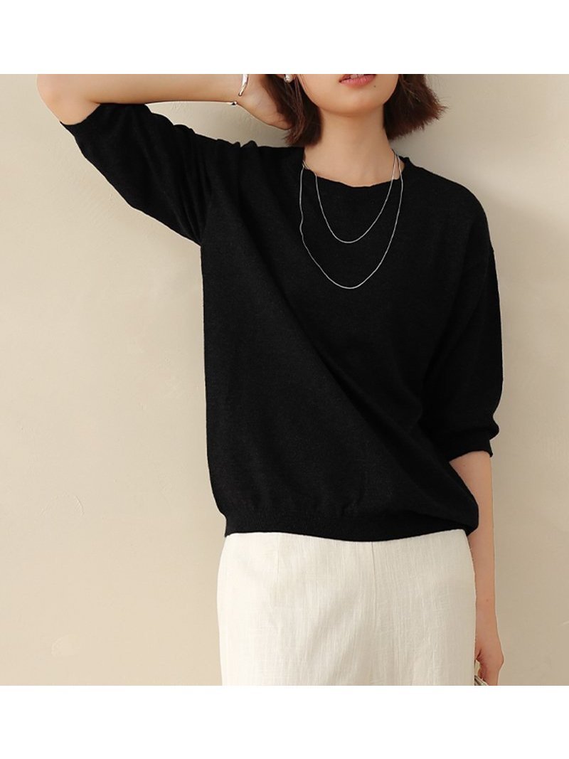 【ドゥーベル/Doux Belle】のニット レディース ラウンドネック インテリア・キッズ・メンズ・レディースファッション・服の通販 founy(ファニー) 　ファッション　Fashion　レディースファッション　Fashion for Women　トップス・カットソー　Cut & Sew Tops　ニット　Knit Tops & Sweaters　サマー　Summer, Summer Style　ジュエル　Jewel, Gemstone　パープル　Purple, Violet　ラウンド　Round, Round Neck　ブラック|ID: prp329100004601360 ipo3291000000032714814