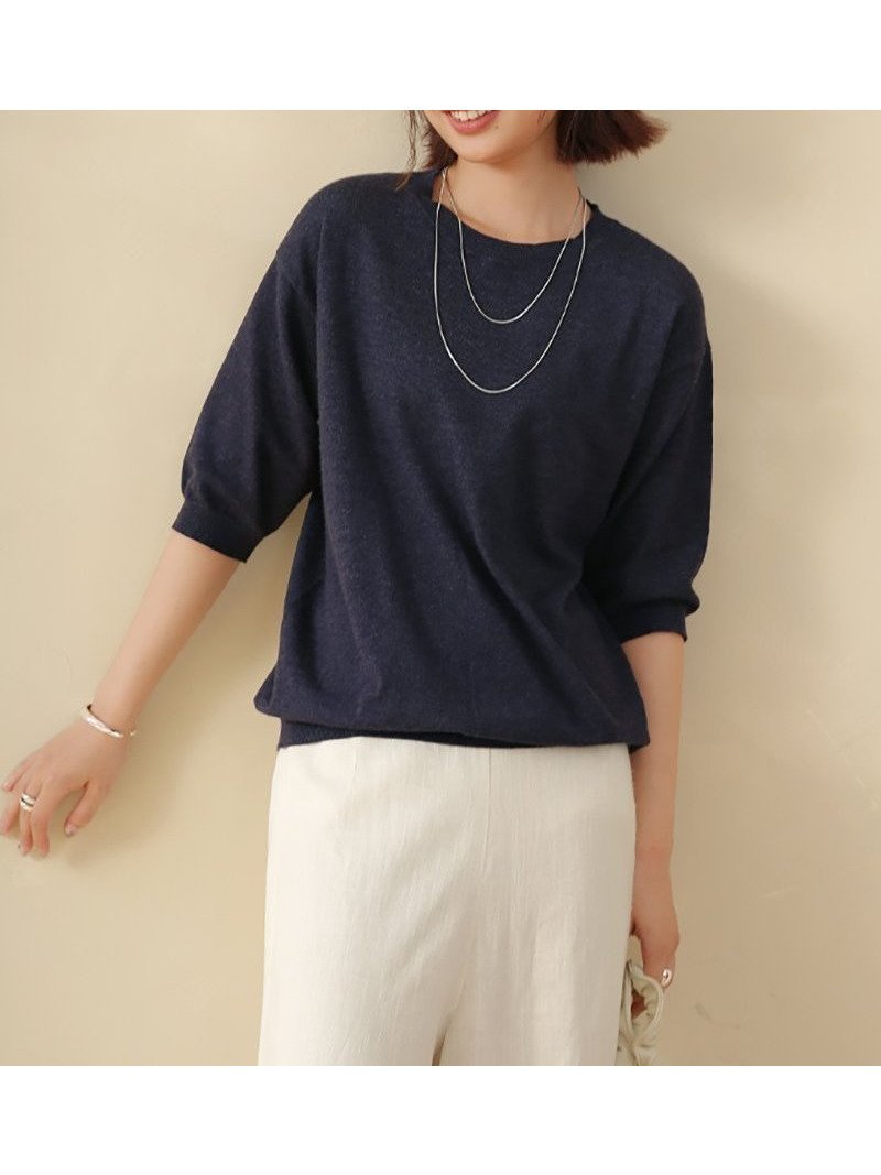 【ドゥーベル/Doux Belle】のニット レディース ラウンドネック インテリア・キッズ・メンズ・レディースファッション・服の通販 founy(ファニー) 　ファッション　Fashion　レディースファッション　Fashion for Women　トップス・カットソー　Cut & Sew Tops　ニット　Knit Tops & Sweaters　サマー　Summer, Summer Style　ジュエル　Jewel, Gemstone　パープル　Purple, Violet　ラウンド　Round, Round Neck　ダークブルー|ID: prp329100004601360 ipo3291000000032714816
