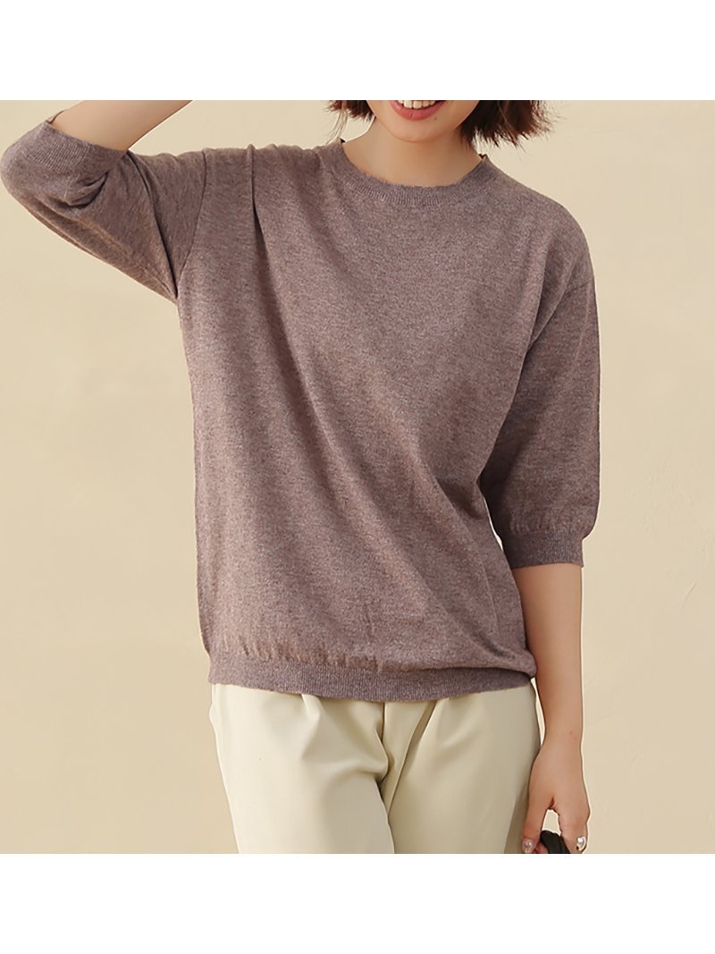 【ドゥーベル/Doux Belle】のニット レディース ラウンドネック インテリア・キッズ・メンズ・レディースファッション・服の通販 founy(ファニー) 　ファッション　Fashion　レディースファッション　Fashion for Women　トップス・カットソー　Cut & Sew Tops　ニット　Knit Tops & Sweaters　サマー　Summer, Summer Style　ジュエル　Jewel, Gemstone　パープル　Purple, Violet　ラウンド　Round, Round Neck　ダークモカ|ID: prp329100004601360 ipo3291000000032714817