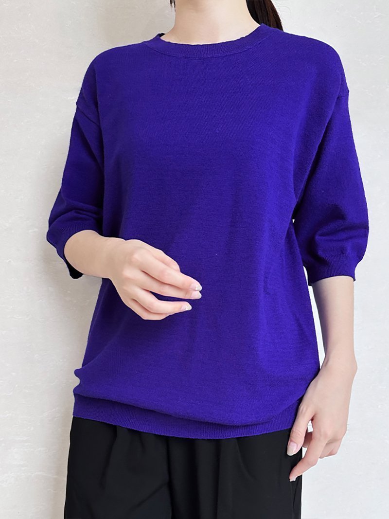 【ドゥーベル/Doux Belle】のニット レディース ラウンドネック インテリア・キッズ・メンズ・レディースファッション・服の通販 founy(ファニー) 　ファッション　Fashion　レディースファッション　Fashion for Women　トップス・カットソー　Cut & Sew Tops　ニット　Knit Tops & Sweaters　サマー　Summer, Summer Style　ジュエル　Jewel, Gemstone　パープル　Purple, Violet　ラウンド　Round, Round Neck　ジュエルブルー|ID: prp329100004601360 ipo3291000000032714822