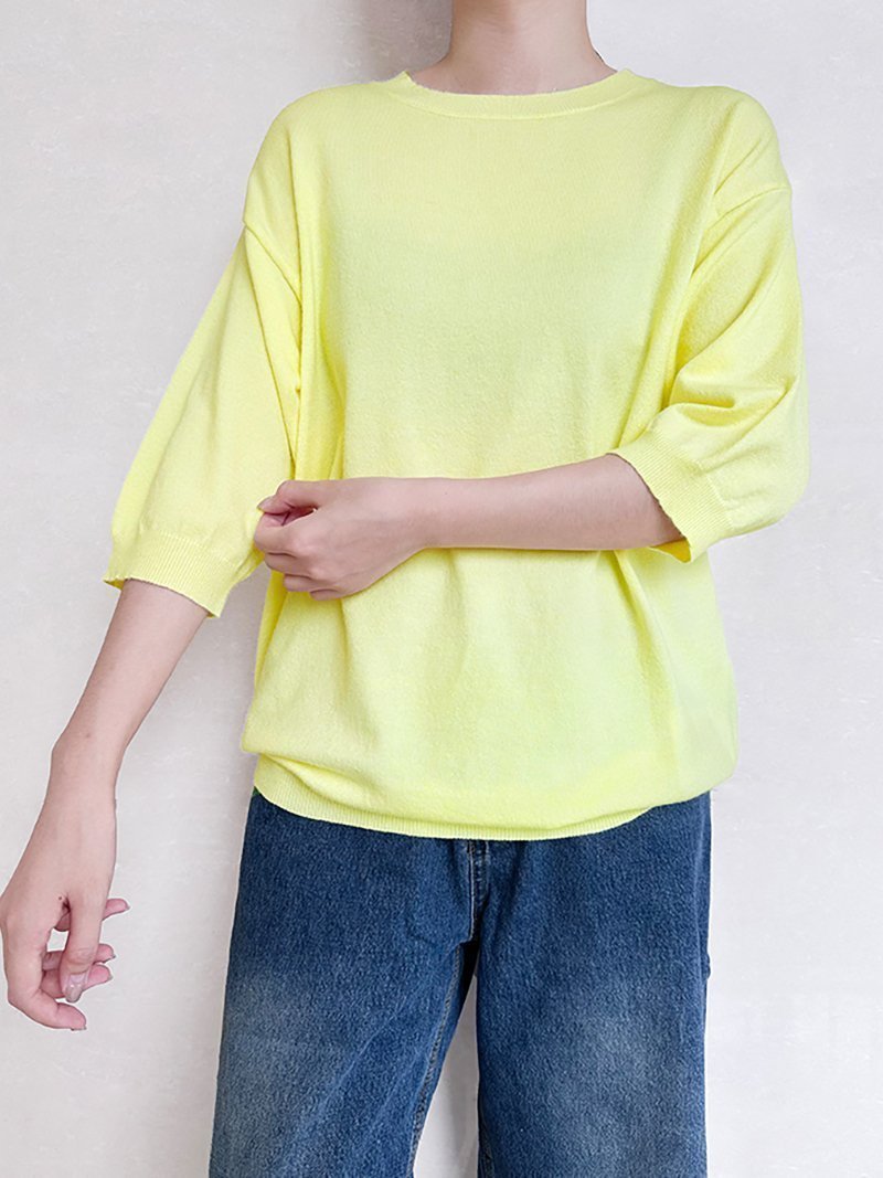 【ドゥーベル/Doux Belle】のニット レディース ラウンドネック インテリア・キッズ・メンズ・レディースファッション・服の通販 founy(ファニー) 　ファッション　Fashion　レディースファッション　Fashion for Women　トップス・カットソー　Cut & Sew Tops　ニット　Knit Tops & Sweaters　サマー　Summer, Summer Style　ジュエル　Jewel, Gemstone　パープル　Purple, Violet　ラウンド　Round, Round Neck　レモン|ID: prp329100004601360 ipo3291000000032714823