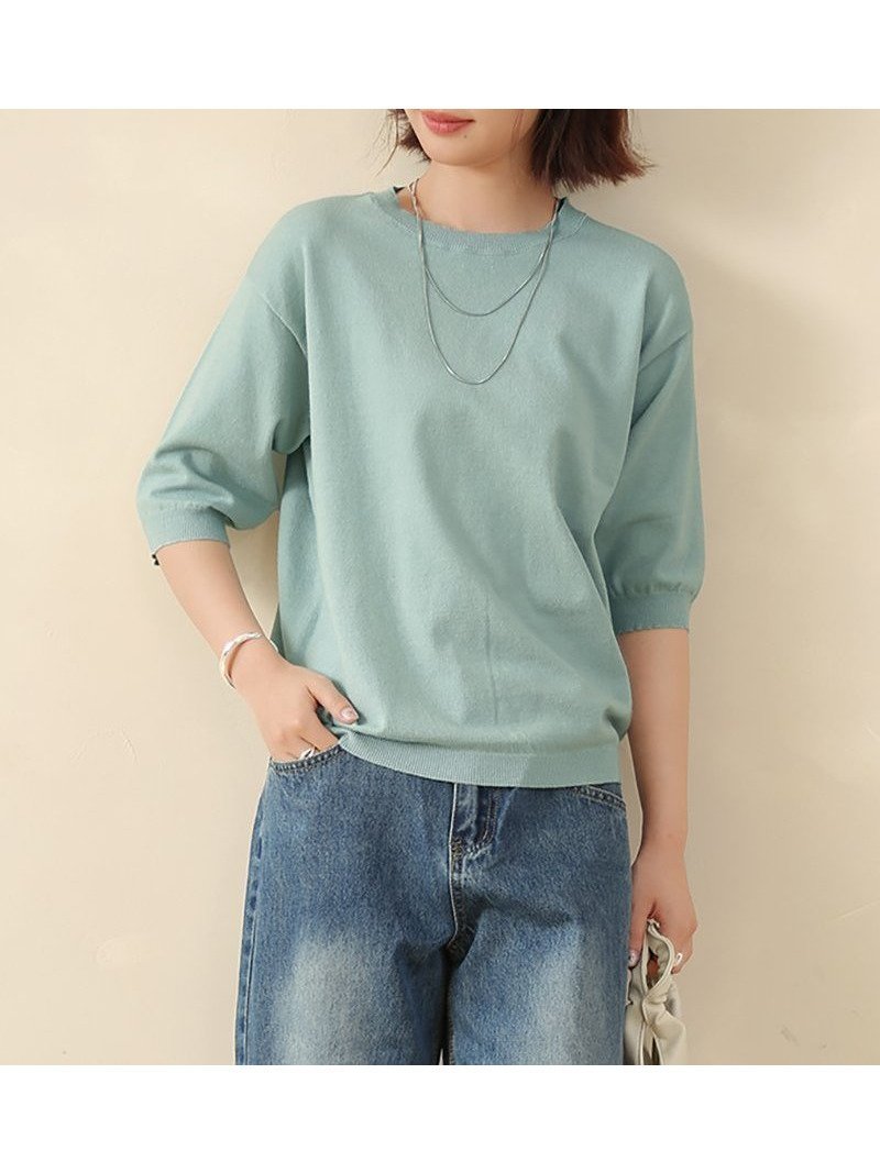 【ドゥーベル/Doux Belle】のニット レディース ラウンドネック インテリア・キッズ・メンズ・レディースファッション・服の通販 founy(ファニー) 　ファッション　Fashion　レディースファッション　Fashion for Women　トップス・カットソー　Cut & Sew Tops　ニット　Knit Tops & Sweaters　サマー　Summer, Summer Style　ジュエル　Jewel, Gemstone　パープル　Purple, Violet　ラウンド　Round, Round Neck　ミント|ID: prp329100004601360 ipo3291000000032714824