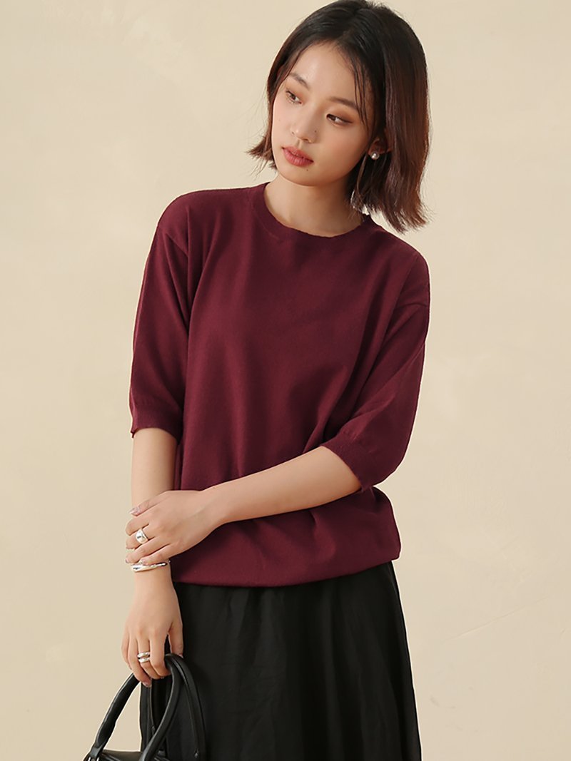 【ドゥーベル/Doux Belle】のニット レディース ラウンドネック インテリア・キッズ・メンズ・レディースファッション・服の通販 founy(ファニー) 　ファッション　Fashion　レディースファッション　Fashion for Women　トップス・カットソー　Cut & Sew Tops　ニット　Knit Tops & Sweaters　サマー　Summer, Summer Style　ジュエル　Jewel, Gemstone　パープル　Purple, Violet　ラウンド　Round, Round Neck　ワインレッド|ID: prp329100004601360 ipo3291000000032714827