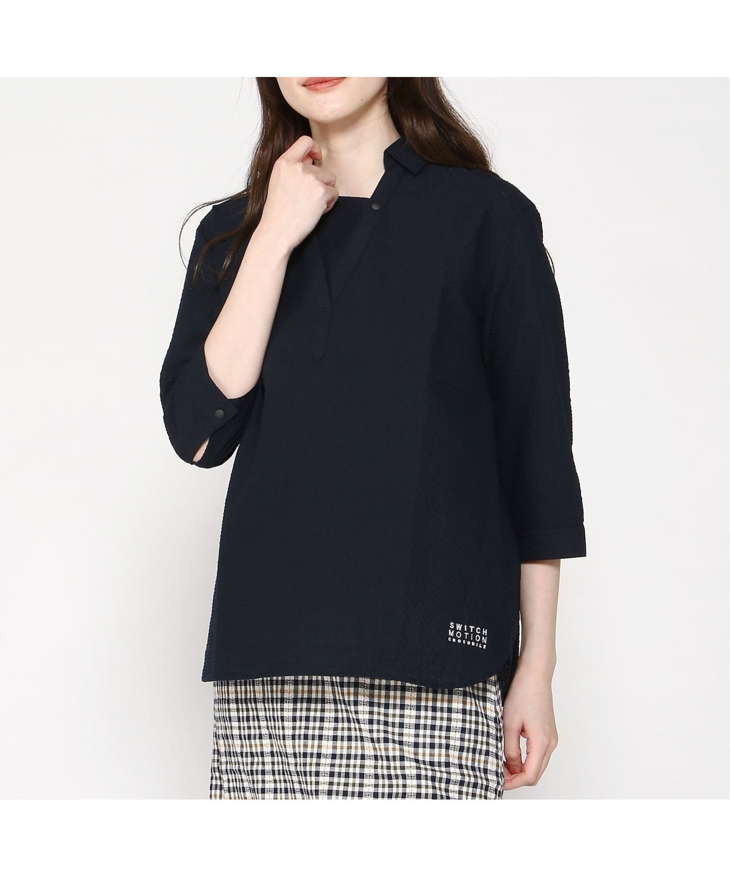 【クロコダイル/CROCODILE】のスキッパー サッカー ブラウス インテリア・キッズ・メンズ・レディースファッション・服の通販 founy(ファニー) 　ファッション　Fashion　レディースファッション　Fashion for Women　トップス・カットソー　Cut & Sew Tops　シャツ・ブラウス・オフィスカジュアル　Elegant Blouses & Button-Ups　サッカー　Seersucker, Summer Fabric　スキッパー　Skipper, Open Collar　ダークブルー|ID: prp329100004601366 ipo3291000000032714887