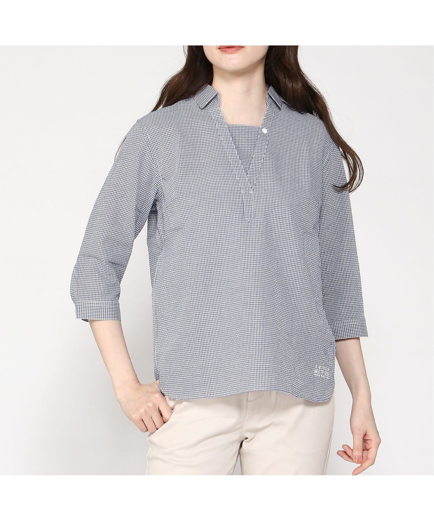 【クロコダイル/CROCODILE】のスキッパー サッカー ブラウス インテリア・キッズ・メンズ・レディースファッション・服の通販 founy(ファニー) 　ファッション　Fashion　レディースファッション　Fashion for Women　トップス・カットソー　Cut & Sew Tops　シャツ・ブラウス・オフィスカジュアル　Elegant Blouses & Button-Ups　サッカー　Seersucker, Summer Fabric　スキッパー　Skipper, Open Collar　ネイビー|ID: prp329100004601366 ipo3291000000032714888