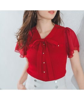 【ミッシュマッシュ/MISCH MASCH】の2025春夏新作 ゴールド釦シアー袖ボウタイニット 人気、トレンドファッション・服の通販 founy(ファニー) ファッション Fashion レディースファッション Fashion for Women トップス・カットソー Cut & Sew Tops ニット Knit Tops & Sweaters アクセサリー Fashion Accessories アシンメトリー Asymmetrical Style 春 Spring 切替 Switching, Contrast Panel サンダル Sandals, Summer Shoes シアー Sheer, See-Through シンプル Simple, Minimal スタイリッシュ Stylish, Fashionable デニム Denim, Jeans Material トレンド Trend, Trending Now フィット Fit, Slim Fit S/S・春夏 SS, Spring/Summer, Warm Season 夏 Summer エレガント 上品 Elegant 2025年 2025 2025春夏・S/S Spring/Summer 2025 SS25 |ID:prp329100004601399