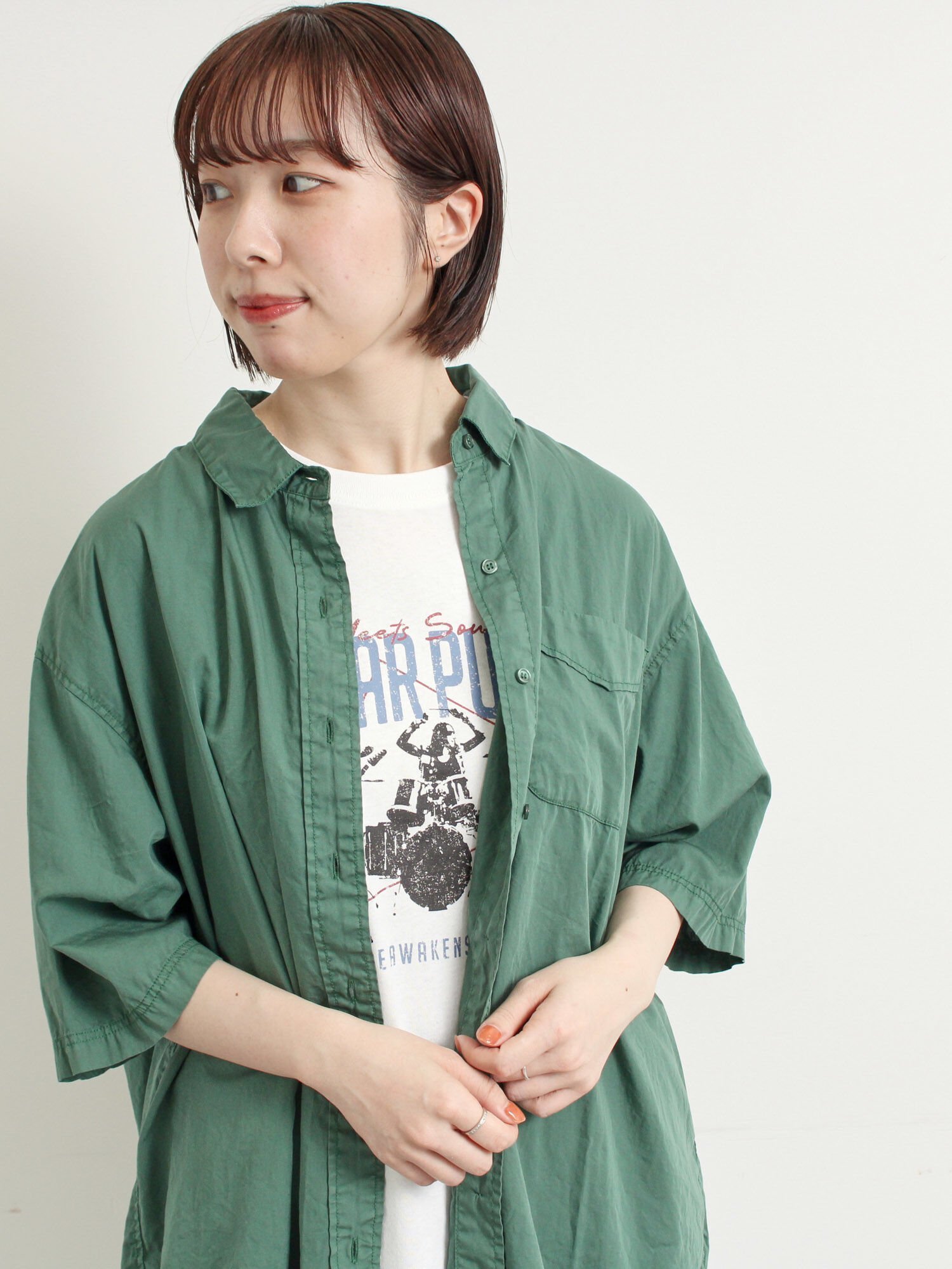 【サマンサモスモス/Samansa Mos2】の製品染め加工シャツ インテリア・キッズ・メンズ・レディースファッション・服の通販 founy(ファニー) 　ファッション　Fashion　レディースファッション　Fashion for Women　トップス・カットソー　Cut & Sew Tops　シャツ・ブラウス・オフィスカジュアル　Elegant Blouses & Button-Ups　シンプル　Simple, Minimal　ポケット　Pocket, Pocket Detail　グリーン|ID: prp329100004601403 ipo3291000000032715167
