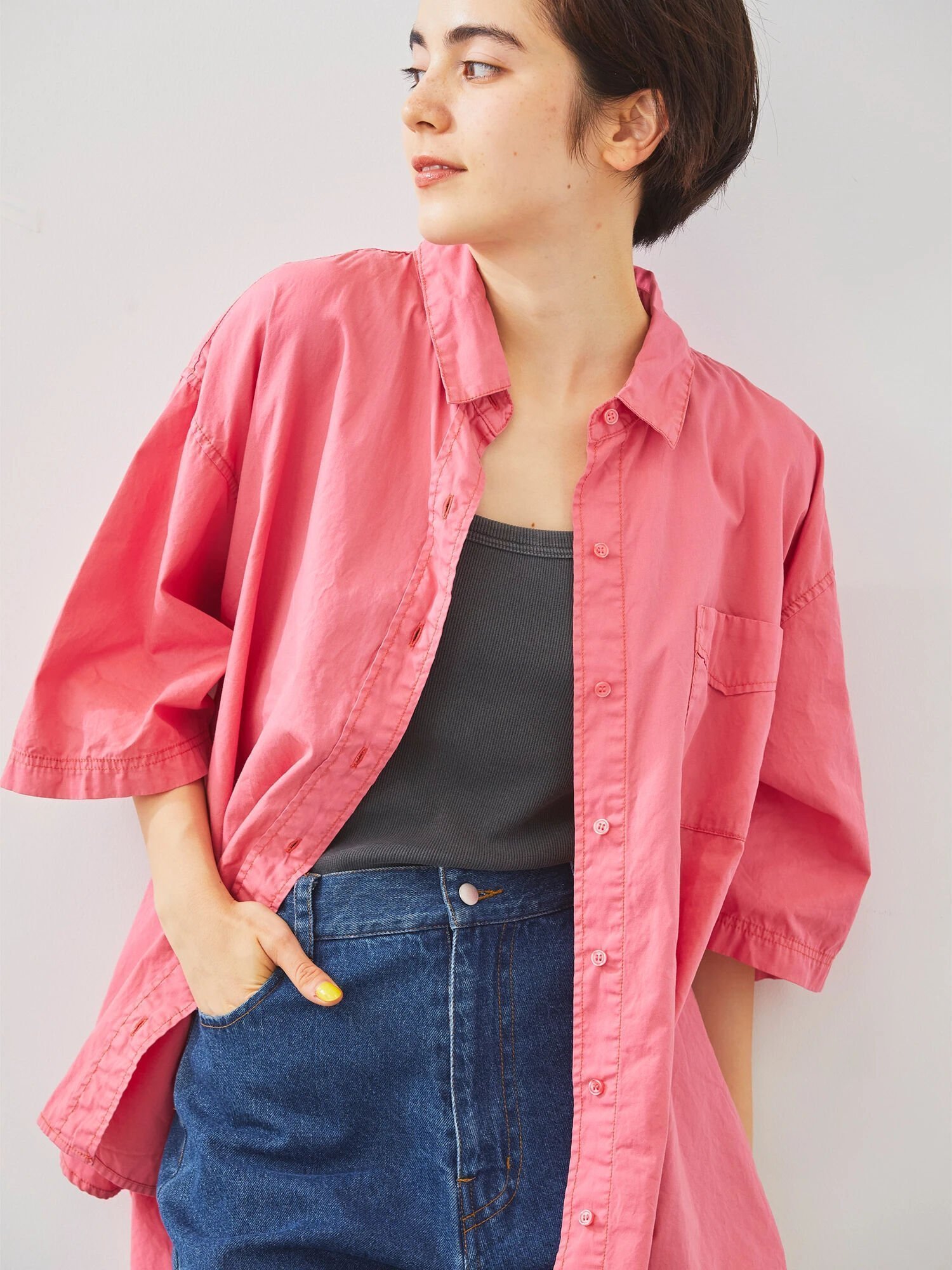 【サマンサモスモス/Samansa Mos2】の製品染め加工シャツ インテリア・キッズ・メンズ・レディースファッション・服の通販 founy(ファニー) 　ファッション　Fashion　レディースファッション　Fashion for Women　トップス・カットソー　Cut & Sew Tops　シャツ・ブラウス・オフィスカジュアル　Elegant Blouses & Button-Ups　シンプル　Simple, Minimal　ポケット　Pocket, Pocket Detail　ピンク|ID: prp329100004601403 ipo3291000000032715168