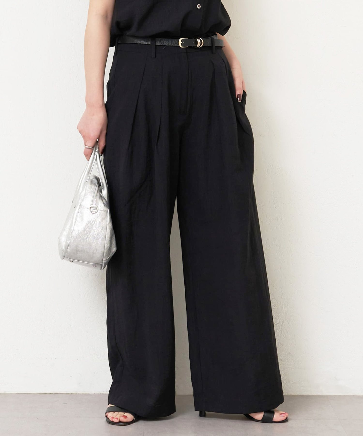 【その他のブランド/Other】のダブルタックパンツ インテリア・キッズ・メンズ・レディースファッション・服の通販 founy(ファニー) 　ファッション　Fashion　レディースファッション　Fashion for Women　パンツ　Pants & Trousers　おすすめ　Recommended / Our Picks　セットアップ　Set-Up, Coordinated Outfit　ダブル　Double, Double-Breasted　ノースリーブ　Sleeveless, No-Sleeve　ワイド　Wide, Wide Fit　エレガント 上品　Elegant　ブラック|ID: prp329100004601409 ipo3291000000032715224