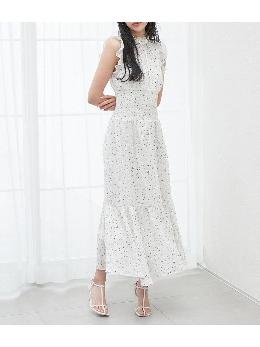 【スナイデル/SNIDEL】のノースリーブプリントワンピース インテリア・キッズ・メンズ・レディースファッション・服の通販 founy(ファニー) 　ファッション　Fashion　レディースファッション　Fashion for Women　ワンピース　Dresses　インナー　Innerwear　ウェーブ　Wavy Pattern　エレガント 上品　Elegant　キャミソール　Camisole, Spaghetti Strap Top　シャーリング　Shirring, Ruched　スリット　Slit, Slit Detail　ドット　Polka Dot, Dot Pattern　フリル　Frill, Ruffle　プリント　Print, Printed Pattern　ロング　Long, Long-Length　おすすめ　Recommended / Our Picks　BEG[037]|ID: prp329100004602024 ipo3291000000032720481