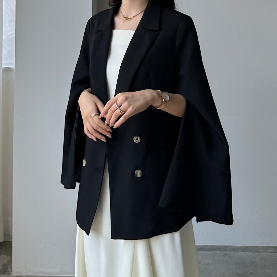 【ジュノア/JUNOAH】のLouere2wayテーラードジャケット インテリア・キッズ・メンズ・レディースファッション・服の通販 founy(ファニー) 　ファッション　Fashion　レディースファッション　Fashion for Women　アウター　Coat / Outerwear Collection　レディースジャケット・軽アウター　Jackets　テーラードジャケット / 通勤・きれいめスタイル　Tailored Jackets & Blazers　チェック　Check, Plaid, Tartan　無地　Plain, Solid Color　ブラック|ID: prp329100004602043 ipo3291000000033624476