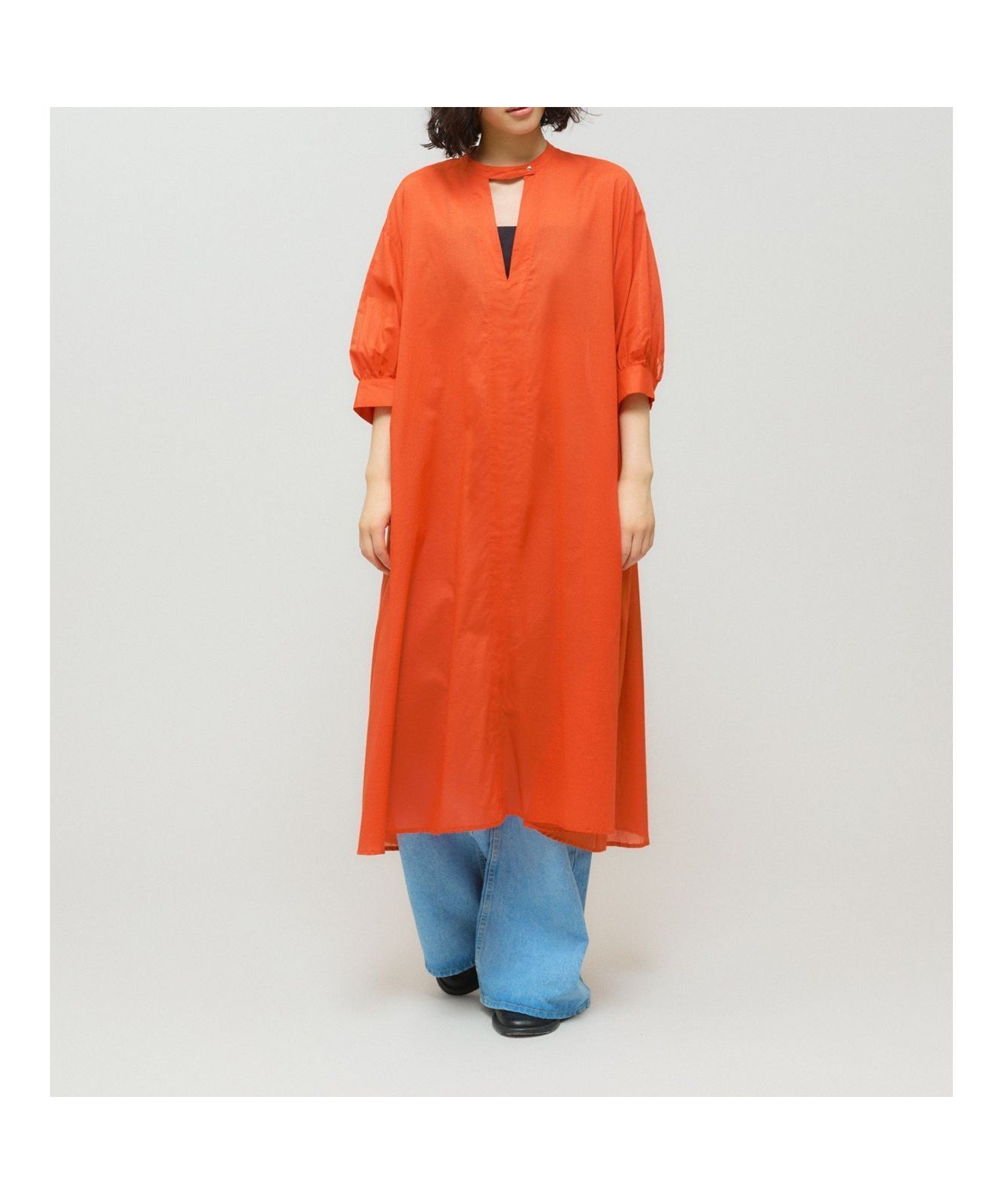 【マーコート/MARcourt】のMIDIUMISOLID for Ladies スタンドカラースキッパーワンピース インテリア・キッズ・メンズ・レディースファッション・服の通販 founy(ファニー) 　ファッション　Fashion　レディースファッション　Fashion for Women　ワンピース　Dresses　サマー　Summer, Summer Style　シアー　Sheer, See-Through　スキッパー　Skipper, Open Collar　スタンド　Stand Collar, Upright Stand　スリーブ　Sleeve, Long Sleeve / Short Sleeve　ポケット　Pocket, Pocket Detail　エレガント 上品　Elegant　無地　Plain, Solid Color　オレンジ|ID: prp329100004602046 ipo3291000000032720693