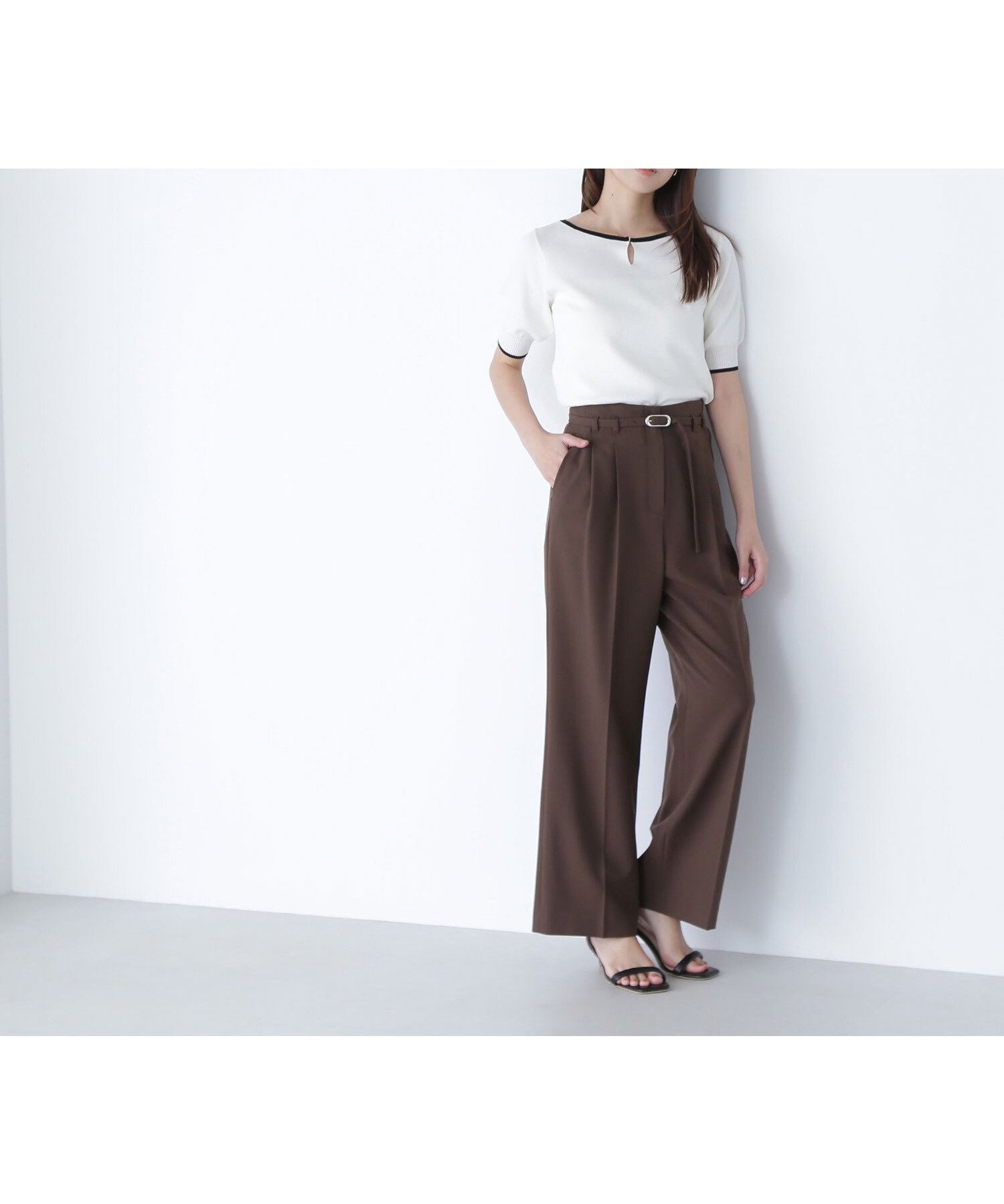 【ナチュラル ビューティー ベーシック/NATURAL BEAUTY BASIC】のメタルバックルベルテッドワイドパンツ インテリア・キッズ・メンズ・レディースファッション・服の通販 founy(ファニー) 　ファッション　Fashion　レディースファッション　Fashion for Women　パンツ　Pants & Trousers　バッグ　Bags　シンプル　Simple, Minimal　メタル　Metal, Metal Parts　リラックス　Relax, Relaxed Fit　ワイド　Wide, Wide Fit　ブラウン|ID: prp329100004602047 ipo3291000000032720707
