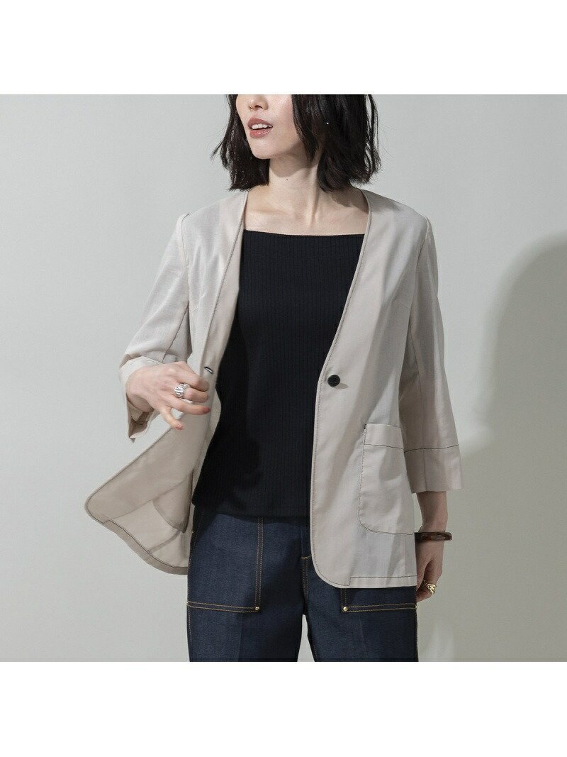 【エウクレイド/EUCLAID】のシアーノーカラージャケット インテリア・キッズ・メンズ・レディースファッション・服の通販 founy(ファニー) 　ファッション　Fashion　レディースファッション　Fashion for Women　アウター　Coat / Outerwear Collection　レディースジャケット・軽アウター　Jackets　ノーカラージャケット / シンプル上品コーデ　Collarless Jackets　カーディガン　Cardigan, Knitwear　サマー　Summer, Summer Style　ジャケット　Jacket, Outerwear　ノースリーブ　Sleeveless, No-Sleeve　バランス　Balance, Style Balance　フォルム　Silhouette, Form　おすすめ　Recommended / Our Picks　ベージュ|ID: prp329100004602082 ipo3291000000032721048