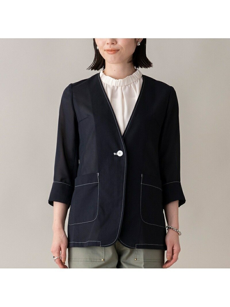【エウクレイド/EUCLAID】のシアーノーカラージャケット インテリア・キッズ・メンズ・レディースファッション・服の通販 founy(ファニー) 　ファッション　Fashion　レディースファッション　Fashion for Women　アウター　Coat / Outerwear Collection　レディースジャケット・軽アウター　Jackets　ノーカラージャケット / シンプル上品コーデ　Collarless Jackets　カーディガン　Cardigan, Knitwear　サマー　Summer, Summer Style　ジャケット　Jacket, Outerwear　ノースリーブ　Sleeveless, No-Sleeve　バランス　Balance, Style Balance　フォルム　Silhouette, Form　おすすめ　Recommended / Our Picks　ダークブルー|ID: prp329100004602082 ipo3291000000032721049