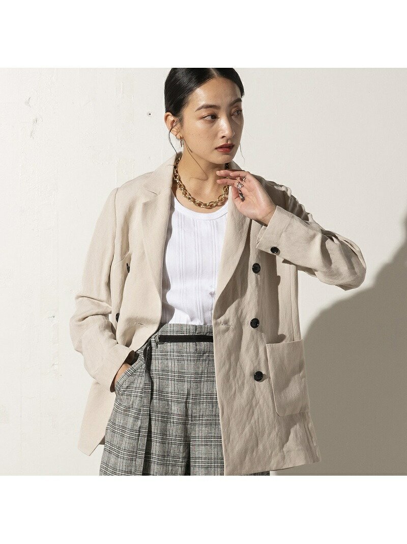 【エウクレイド/EUCLAID】のリネンダブルジャケット インテリア・キッズ・メンズ・レディースファッション・服の通販 founy(ファニー) 　ファッション　Fashion　レディースファッション　Fashion for Women　アウター　Coat / Outerwear Collection　レディースジャケット・軽アウター　Jackets　カーディガン　Cardigan, Knitwear　シェイプ　Shape, Slim Fit　ジャケット　Jacket, Outerwear　ダブル　Double, Double-Breasted　バランス　Balance, Style Balance　パイピング　Piping, Trim Design　ボトム　Bottoms, Lower Wear　マニッシュ　Mannish, Boyish　リネン　Linen, Linen Fabric　リラックス　Relax, Relaxed Fit　ワイド　Wide, Wide Fit　ビジネス 仕事 通勤　Business / Work / Commuting　オフ|ID: prp329100004602091 ipo3291000000032721094