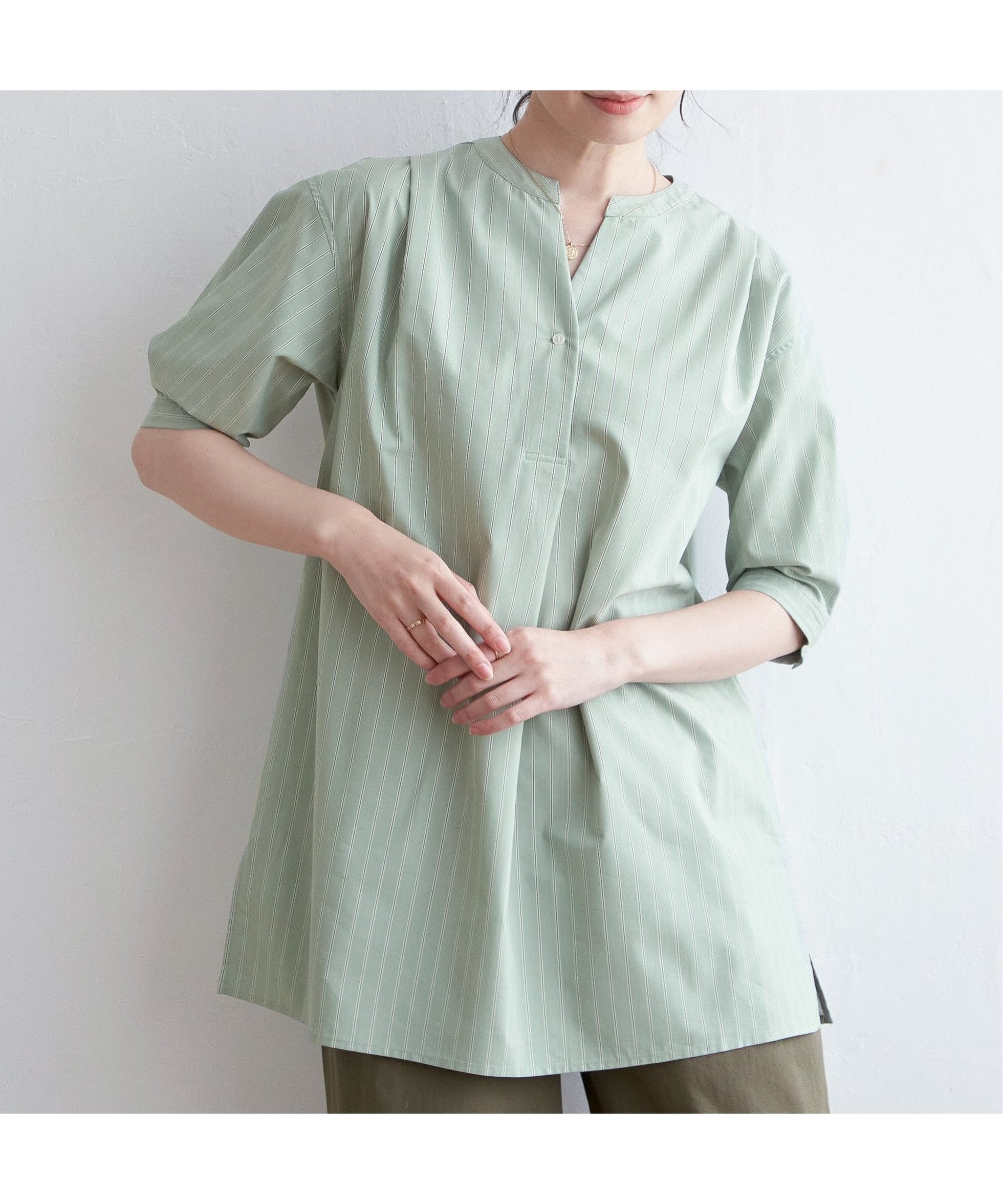 【イッカ/ikka】のバンドカラースキッパーチュニック インテリア・キッズ・メンズ・レディースファッション・服の通販 founy(ファニー) 　ファッション　Fashion　レディースファッション　Fashion for Women　トップス・カットソー　Cut & Sew Tops　おすすめ　Recommended / Our Picks　スキッパー　Skipper, Open Collar　ストレッチ　Stretch, Stretchy Fabric　チュニック　Tunic, Long Top　ミドリケイ|ID: prp329100004602100 ipo3291000000032721168
