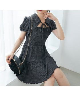 【マジェスティック レゴン/MAJESTIC LEGON】の襟付きデコルテオープンミニワンピ 人気、トレンドファッション・服の通販 founy(ファニー) ファッション Fashion レディースファッション Fashion for Women ワンピース Dresses カットソー Cut and Sewn Top コンパクト Compact, Small Size シャーリング Shirring, Ruched デコルテ Décolleté, Neckline フィット Fit, Slim Fit 旅行 Travel |ID:prp329100004602131
