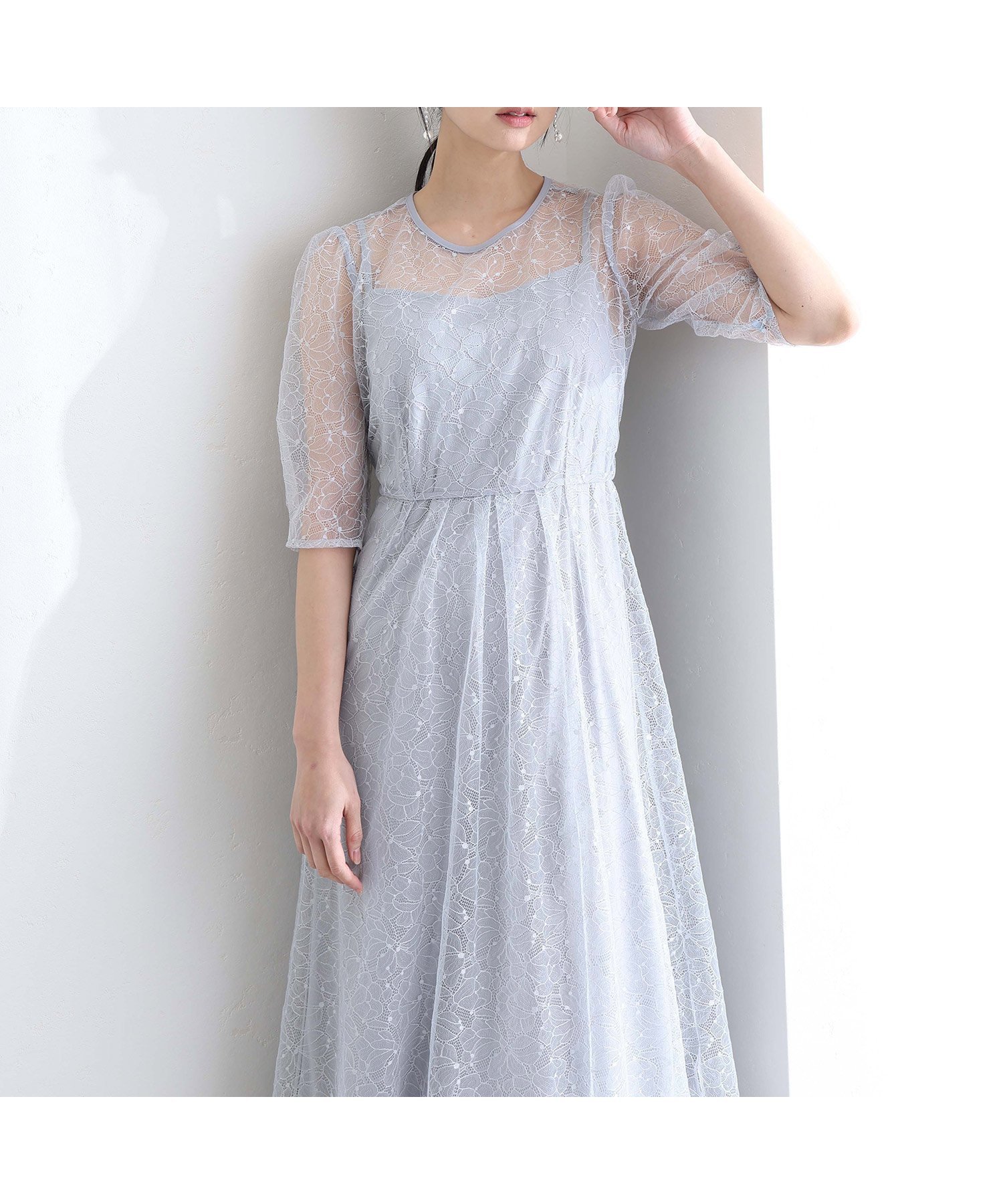 【プールヴー/PourVous】のラメレースバックリボン2点セット結婚式オケージョンドレス同窓会パーティードレス インテリア・キッズ・メンズ・レディースファッション・服の通販 founy(ファニー) 　ファッション　Fashion　レディースファッション　Fashion for Women　ワンピース　Dresses　フォーマル・パーティードレス・結婚式用ドレス　Elegant & Casual Dresses　エレガント 上品　Elegant　シアー　Sheer, See-Through　ダブル　Double, Double-Breasted　デコルテ　Décolleté, Neckline　ドレス　Dress, One-Piece　フェミニン　Feminine, Girly　リボン　Ribbon, Bow　レース　Lace, Lace Fabric　おすすめ　Recommended / Our Picks　セレモニー　Ceremony　結婚式　Wedding　二次会　After Party　ブルーグレー|ID: prp329100004602133 ipo3291000000032721532