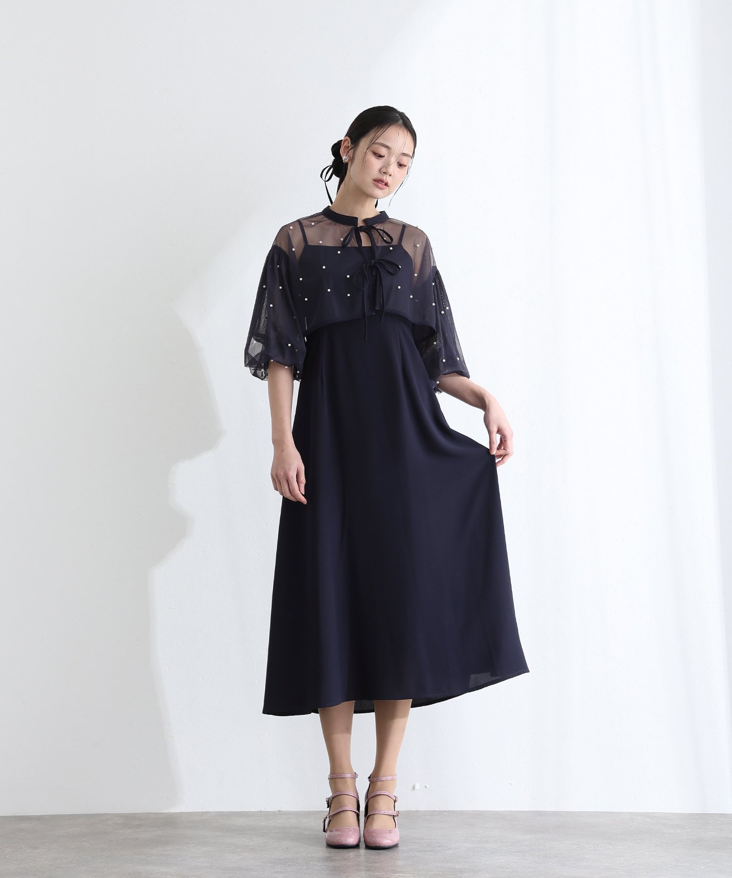 【プールヴー/PourVous】のパール付きチュールボレロ*キャミワンピ結婚式オケージョンドレスパーティードレス インテリア・キッズ・メンズ・レディースファッション・服の通販 founy(ファニー) 　ファッション　Fashion　レディースファッション　Fashion for Women　アウター　Coat / Outerwear Collection　ボレロ・ショート丈ジャケット / ドレス羽織りに　Boleros & Short Jackets　ワンピース　Dresses　フォーマル・パーティードレス・結婚式用ドレス　Elegant & Casual Dresses　キャミソールワンピース　Camisole Dresses　キャミワンピース　Cami Dress, Slip Dress　シンプル　Simple, Minimal　スリーブ　Sleeve, Long Sleeve / Short Sleeve　チュール　Tulip, Tulip Motif　パール　Pearl, Pearl Accent　フレア　Flare, Flared　ボレロ　Bolero, Short Cardigan　リボン　Ribbon, Bow　おすすめ　Recommended / Our Picks　エレガント 上品　Elegant　セレモニー　Ceremony　結婚式　Wedding　二次会　After Party　ネイビー|ID: prp329100004602150 ipo3291000000032721647
