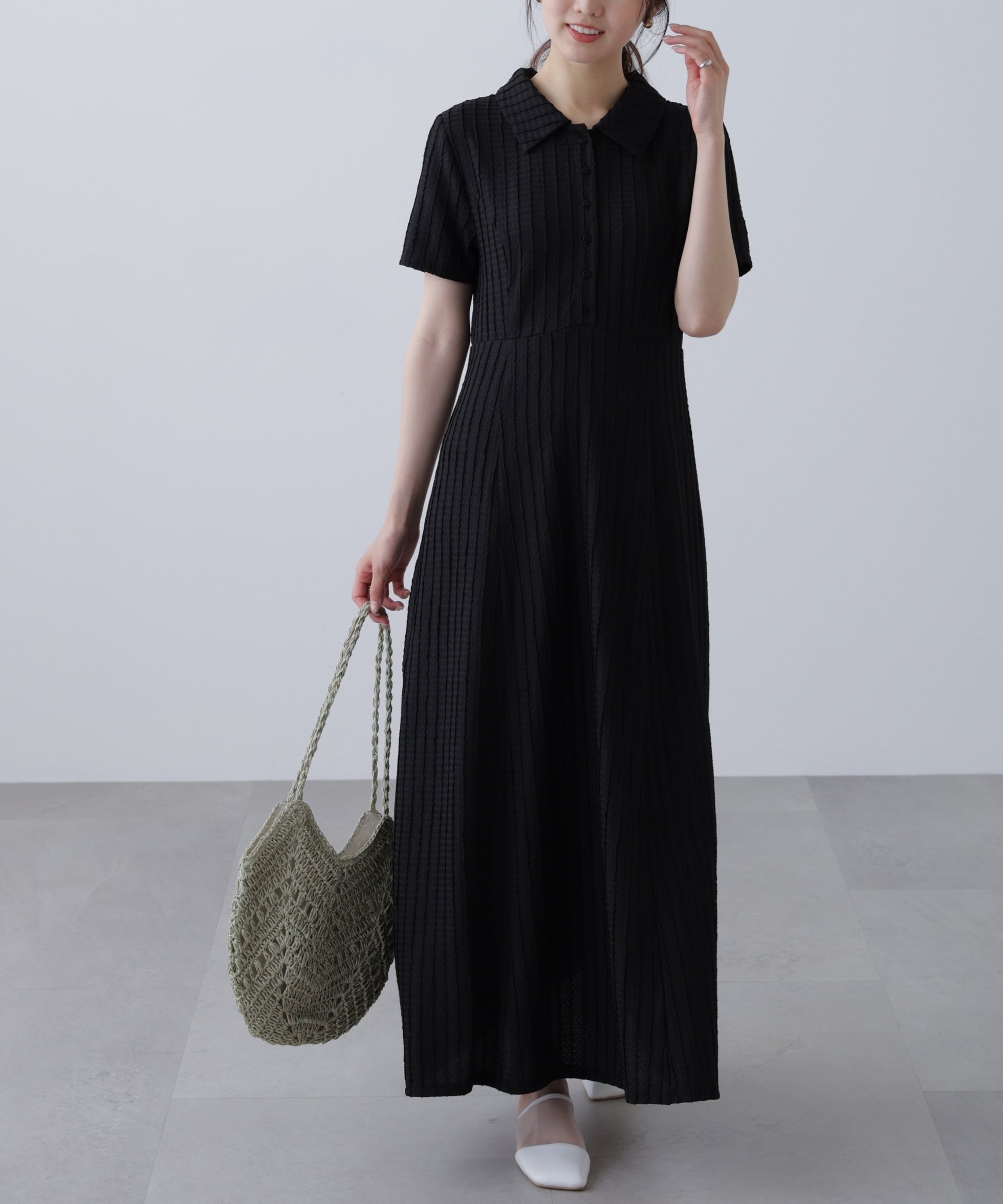 【フリーズマート/FREE'S MART】のカットジャガードポロワンピース インテリア・キッズ・メンズ・レディースファッション・服の通販 founy(ファニー) 　ファッション　Fashion　レディースファッション　Fashion for Women　ワンピース　Dresses　おすすめ　Recommended / Our Picks　カットジャガード　Cut Jacquard　サンダル　Sandals, Summer Shoes　シェイプ　Shape, Slim Fit　スキッパー　Skipper, Open Collar　トレンド　Trend, Trending Now　マーメイド　Mermaid, Fishtail Silhouette　ブラック|ID: prp329100004602156 ipo3291000000032721685