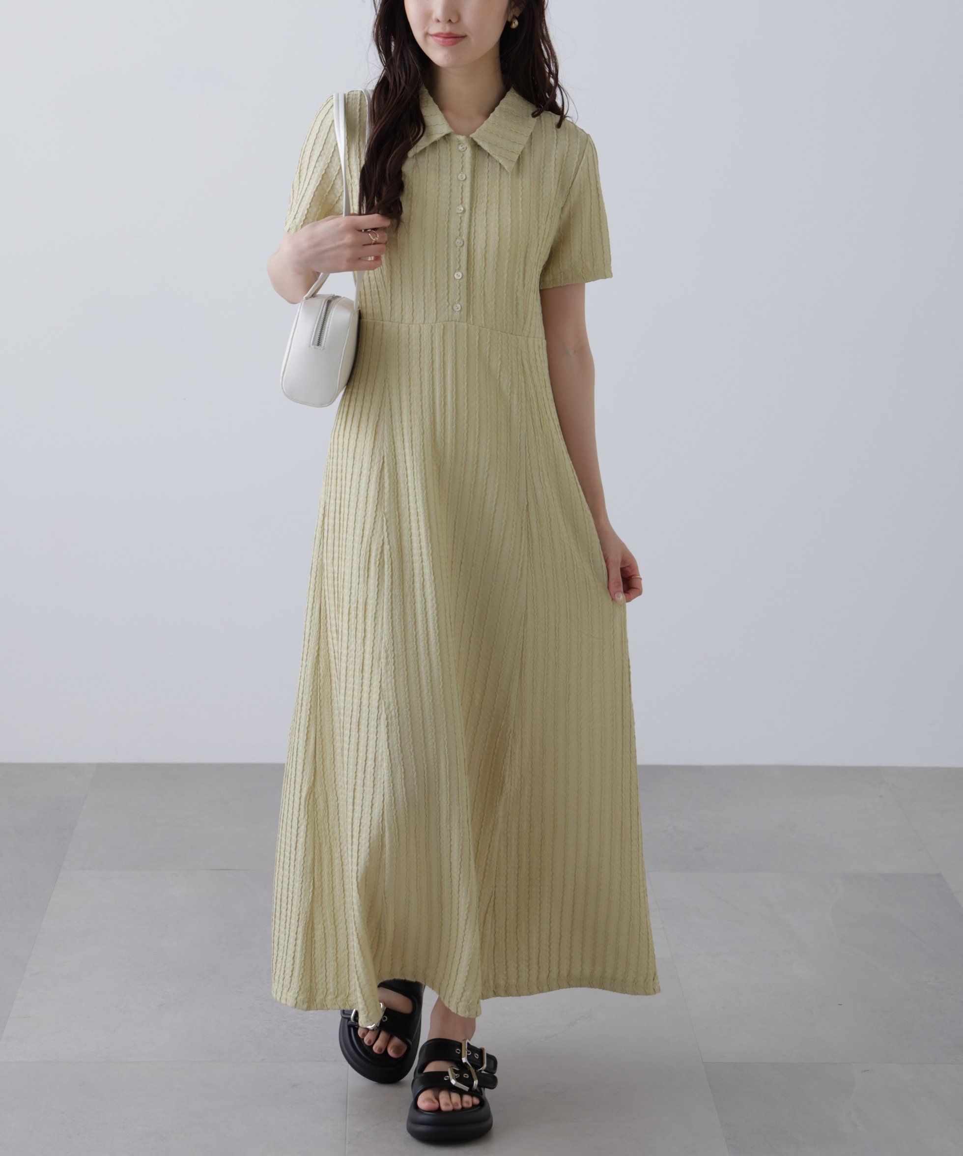 【フリーズマート/FREE'S MART】のカットジャガードポロワンピース インテリア・キッズ・メンズ・レディースファッション・服の通販 founy(ファニー) 　ファッション　Fashion　レディースファッション　Fashion for Women　ワンピース　Dresses　おすすめ　Recommended / Our Picks　カットジャガード　Cut Jacquard　サンダル　Sandals, Summer Shoes　シェイプ　Shape, Slim Fit　スキッパー　Skipper, Open Collar　トレンド　Trend, Trending Now　マーメイド　Mermaid, Fishtail Silhouette　イエロー|ID: prp329100004602156 ipo3291000000032721687