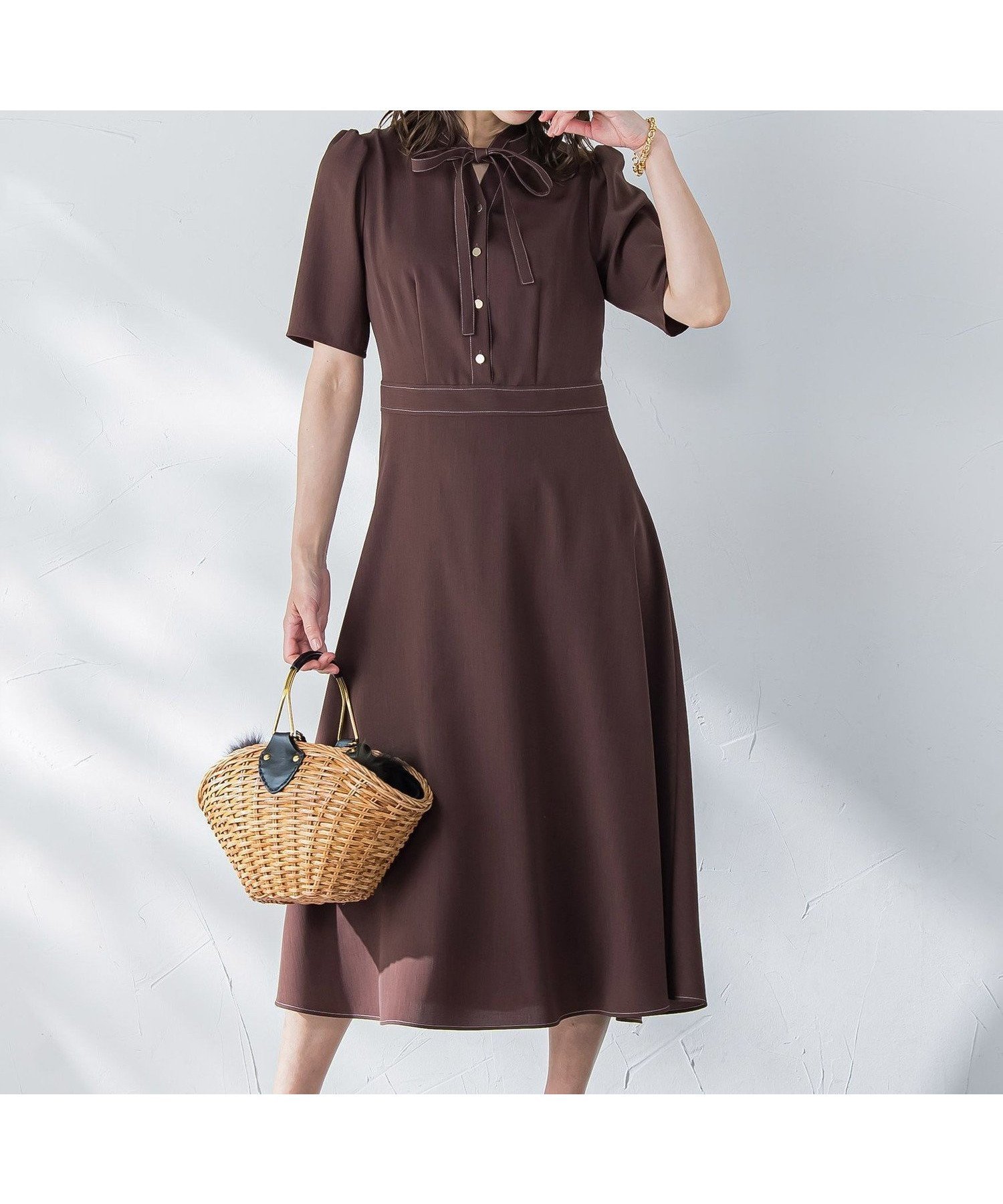【ビアッジョブルー/Viaggio Blu】の配色ステッチワンピース≪洗濯機で洗える≫ 人気、トレンドファッション・服の通販 founy(ファニー) 　ファッション　Fashion　レディースファッション　Fashion for Women　ワンピース　Dresses　洗える　Machine Washable　ストレッチ　Stretch, Stretchy Fabric　ツイル　Twist, Twisted Detail　フェミニン　Feminine, Girly　日本製　Made In Japan　夏　Summer　エレガント 上品　Elegant　 other-1|ID: prp329100004602178 ipo3291000000032721833