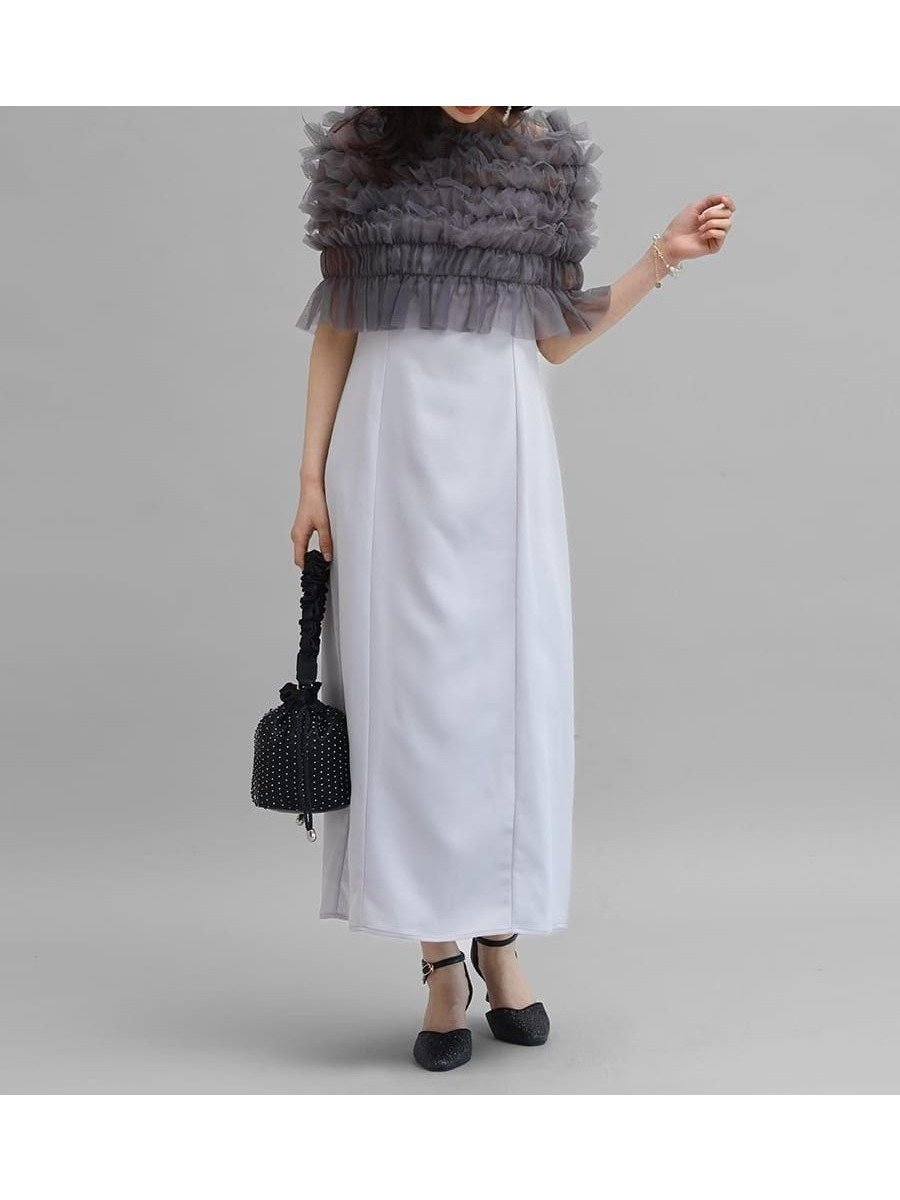 【ラシュッド/LASUD】のチュールティアードケープドレス インテリア・キッズ・メンズ・レディースファッション・服の通販 founy(ファニー) 　ファッション　Fashion　レディースファッション　Fashion for Women　ワンピース　Dresses　フォーマル・パーティードレス・結婚式用ドレス　Elegant & Casual Dresses　アシンメトリー　Asymmetrical Style　チュール　Tulip, Tulip Motif　フェミニン　Feminine, Girly　フリル　Frill, Ruffle　結婚式　Wedding　ライトグレー|ID: prp329100004602189 ipo3291000000032721894