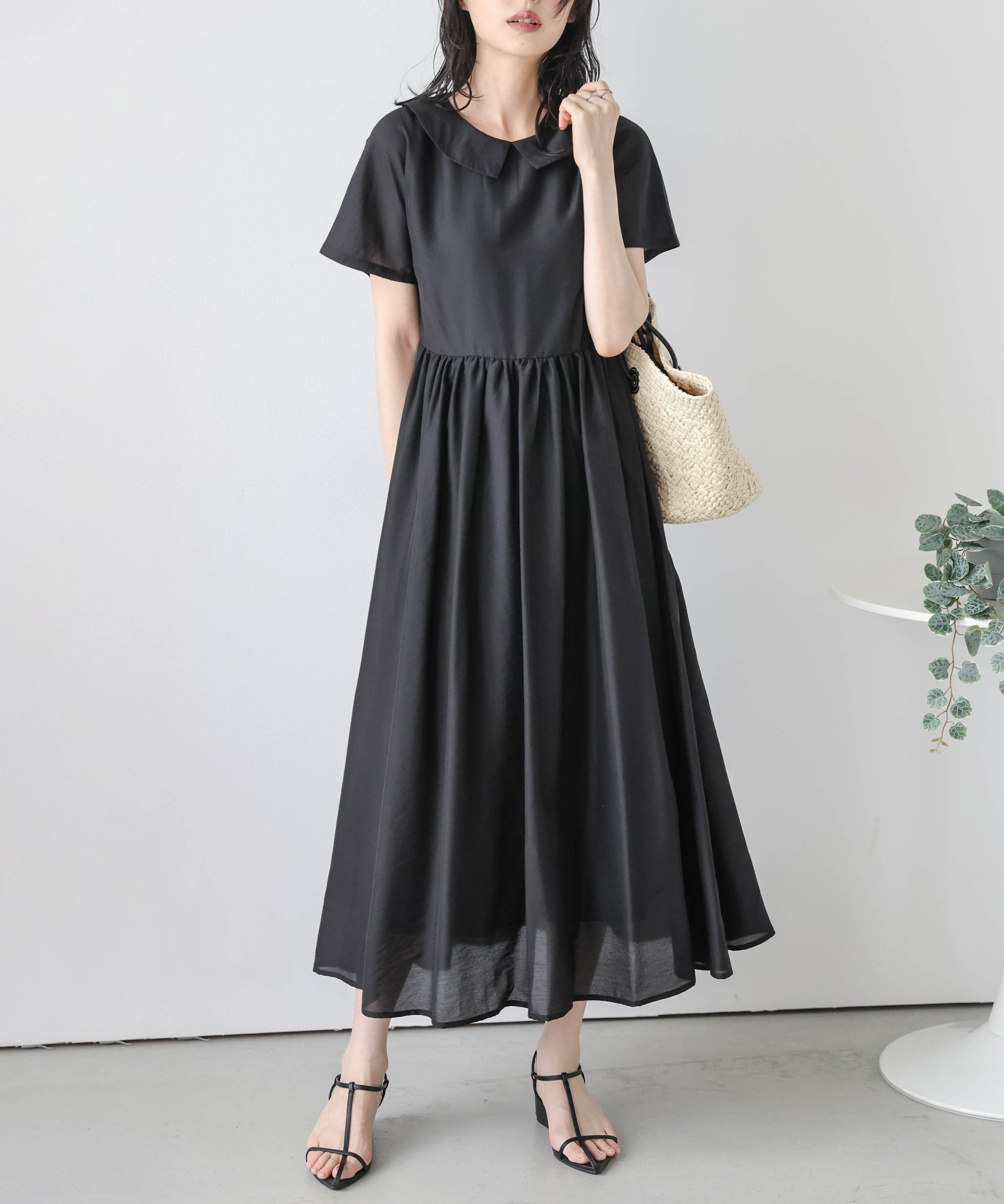 【ラジュール/Lajour】のフラットカラーフレアワンピース 人気、トレンドファッション・服の通販 founy(ファニー) 　ファッション　Fashion　レディースファッション　Fashion for Women　ワンピース　Dresses　ギャザー　Gathered, Ruffled　シアー　Sheer, See-Through　フラット　Flat, Flat Shoes　フレア　Flare, Flared　エレガント 上品　Elegant　夏　Summer　 other-1|ID: prp329100004602218 ipo3291000000033595740