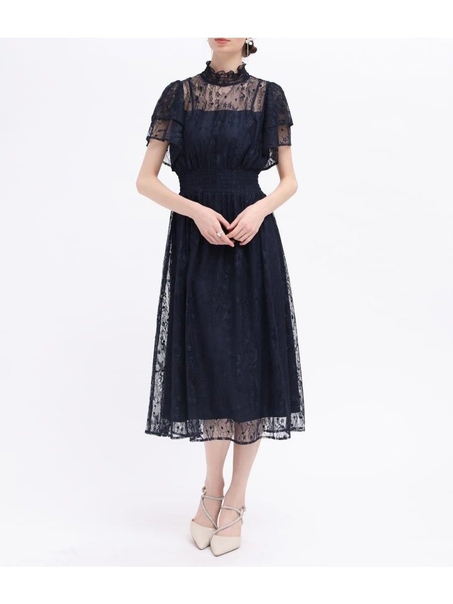 【ヴァン/Vin】の総レースミディフレアドレス インテリア・キッズ・メンズ・レディースファッション・服の通販 founy(ファニー) 　ファッション　Fashion　レディースファッション　Fashion for Women　ワンピース　Dresses　フォーマル・パーティードレス・結婚式用ドレス　Elegant & Casual Dresses　クラシカル　Classical, Vintage-Inspired　ドレス　Dress, One-Piece　フリル　Frill, Ruffle　フレア　Flare, Flared　レース　Lace, Lace Fabric　ダークネイビー|ID: prp329100004602249 ipo3291000000032722375