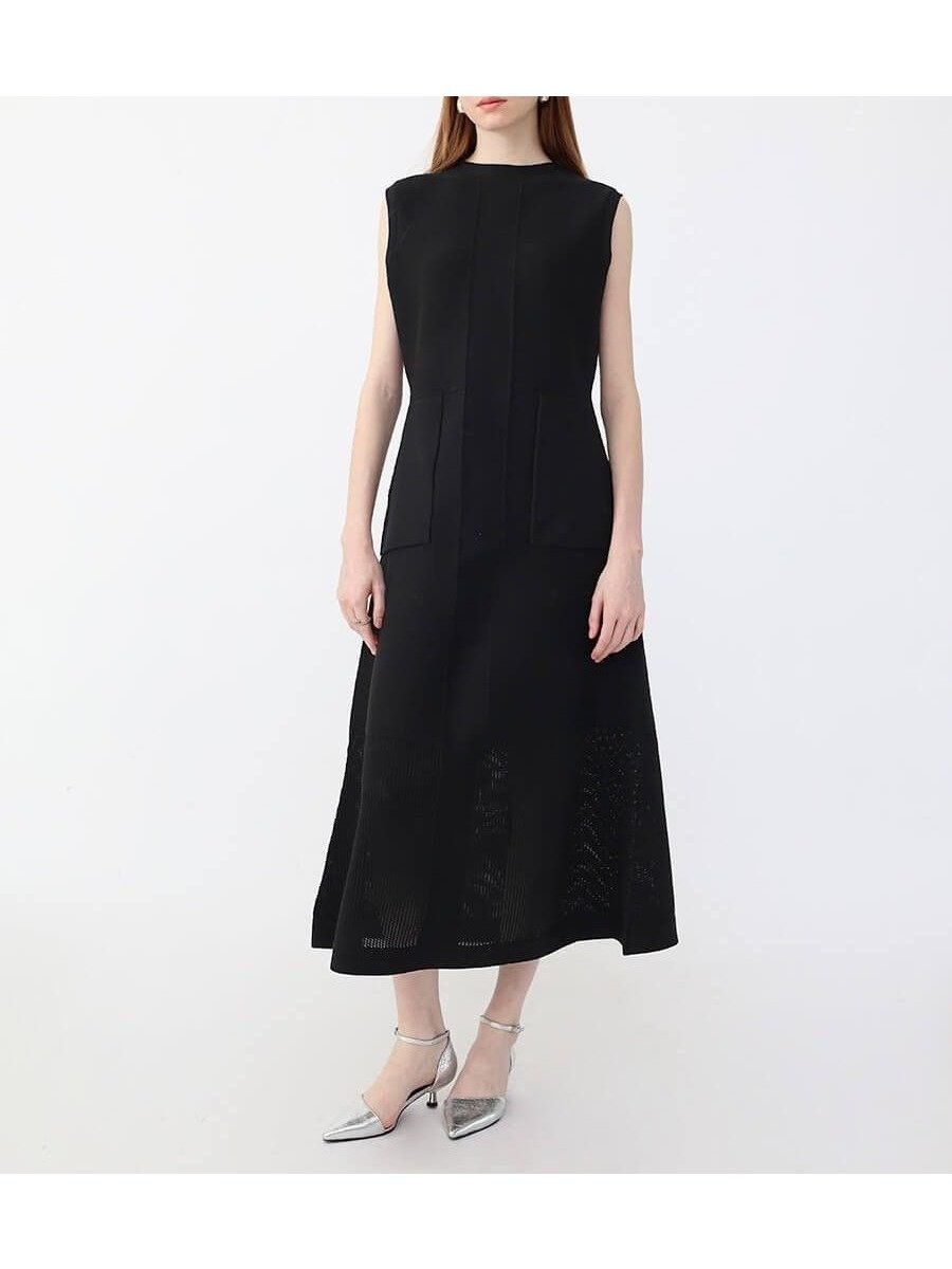 【ラシュッド/LASUD】のニット切替フレアワンピース インテリア・キッズ・メンズ・レディースファッション・服の通販 founy(ファニー) 　ファッション　Fashion　レディースファッション　Fashion for Women　ワンピース　Dresses　おすすめ　Recommended / Our Picks　オケージョン　Occasion Wear　コラボ　Collaboration, Collab　セレモニー　Ceremony　ダブル　Double, Double-Breasted　フレア　Flare, Flared　ミドル　Middle Length, Mid Height　エレガント 上品　Elegant　切替　Switching, Contrast Panel　軽量　Lightweight, Ultra Light　ブラック|ID: prp329100004602268 ipo3291000000032722691