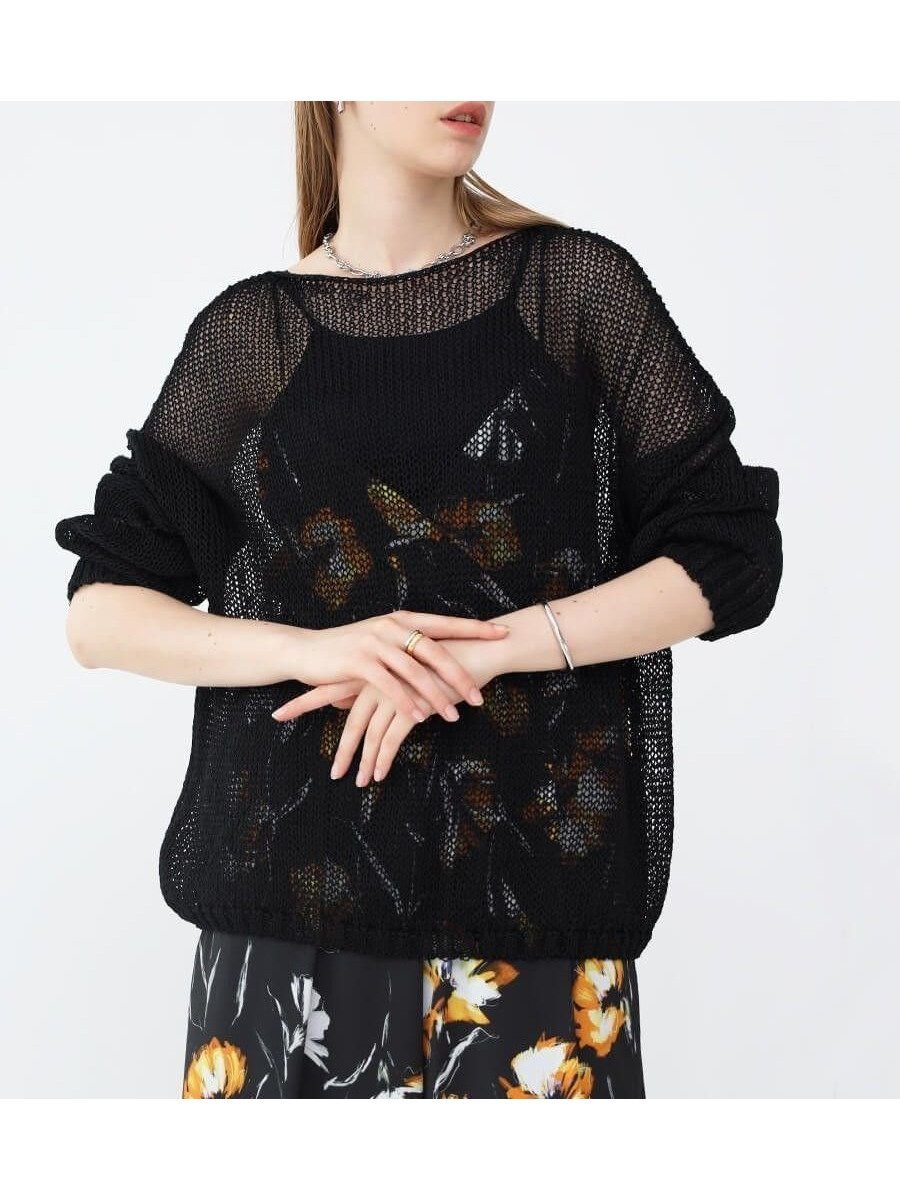 【ラシュッド/LASUD】のコットンメッシュニットプルオーバー インテリア・キッズ・メンズ・レディースファッション・服の通販 founy(ファニー) 　ファッション　Fashion　レディースファッション　Fashion for Women　トップス・カットソー　Cut & Sew Tops　ニット　Knit Tops & Sweaters　カジュアルプルオーバー・ニットトップス　Pullovers & Knit Tops / Casual Pullovers　ルーズ　Loose, Oversized　エレガント 上品　Elegant　吸水　Absorbent, Quick-Dry　畦　Ribbed Knit　ブラック|ID: prp329100004602281 ipo3291000000032722947