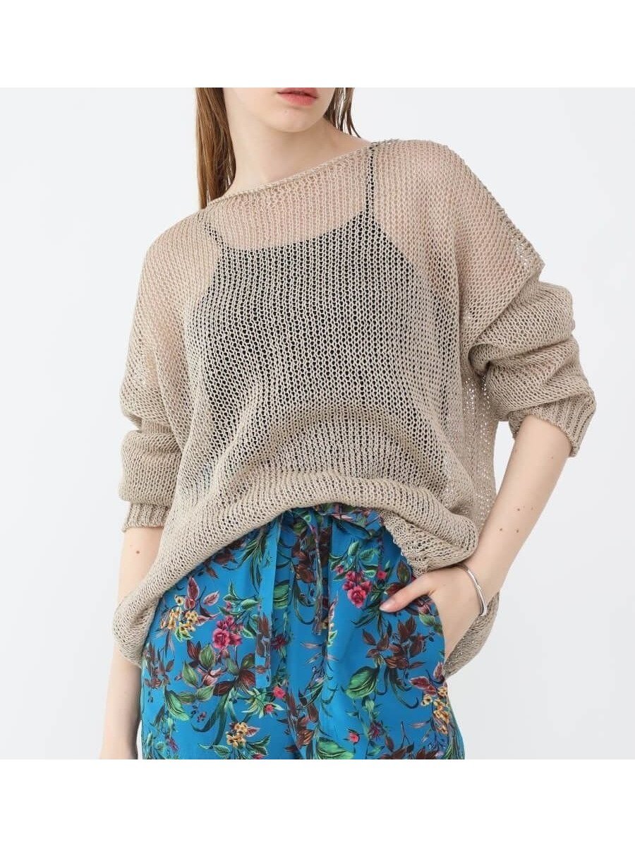 【ラシュッド/LASUD】のコットンメッシュニットプルオーバー インテリア・キッズ・メンズ・レディースファッション・服の通販 founy(ファニー) 　ファッション　Fashion　レディースファッション　Fashion for Women　トップス・カットソー　Cut & Sew Tops　ニット　Knit Tops & Sweaters　カジュアルプルオーバー・ニットトップス　Pullovers & Knit Tops / Casual Pullovers　ルーズ　Loose, Oversized　エレガント 上品　Elegant　吸水　Absorbent, Quick-Dry　畦　Ribbed Knit　ベージュ|ID: prp329100004602281 ipo3291000000032722951