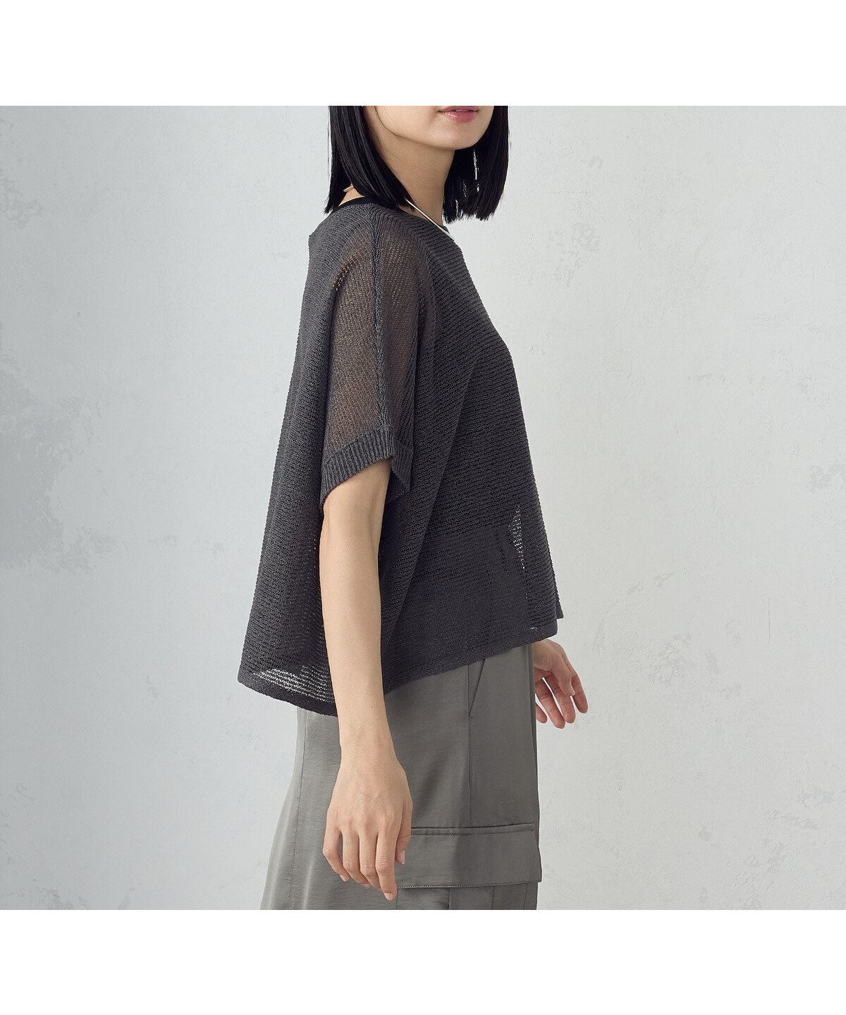 【コムサイズム/COMME CA ISM】の和紙混 メッシュ ポンチョニット インテリア・キッズ・メンズ・レディースファッション・服の通販 founy(ファニー) 　ファッション　Fashion　レディースファッション　Fashion for Women　アウター　Coat / Outerwear Collection　ポンチョ・ケープコート　Ponchos & Capes　トップス・カットソー　Cut & Sew Tops　ニット　Knit Tops & Sweaters　コンパクト　Compact, Small Size　スリット　Slit, Slit Detail　メッシュ　Mesh, Net Fabric　リラックス　Relax, Relaxed Fit　吸水　Absorbent, Quick-Dry　夏　Summer　日本製　Made In Japan　チャコール|ID: prp329100004602338 ipo3291000000032724302