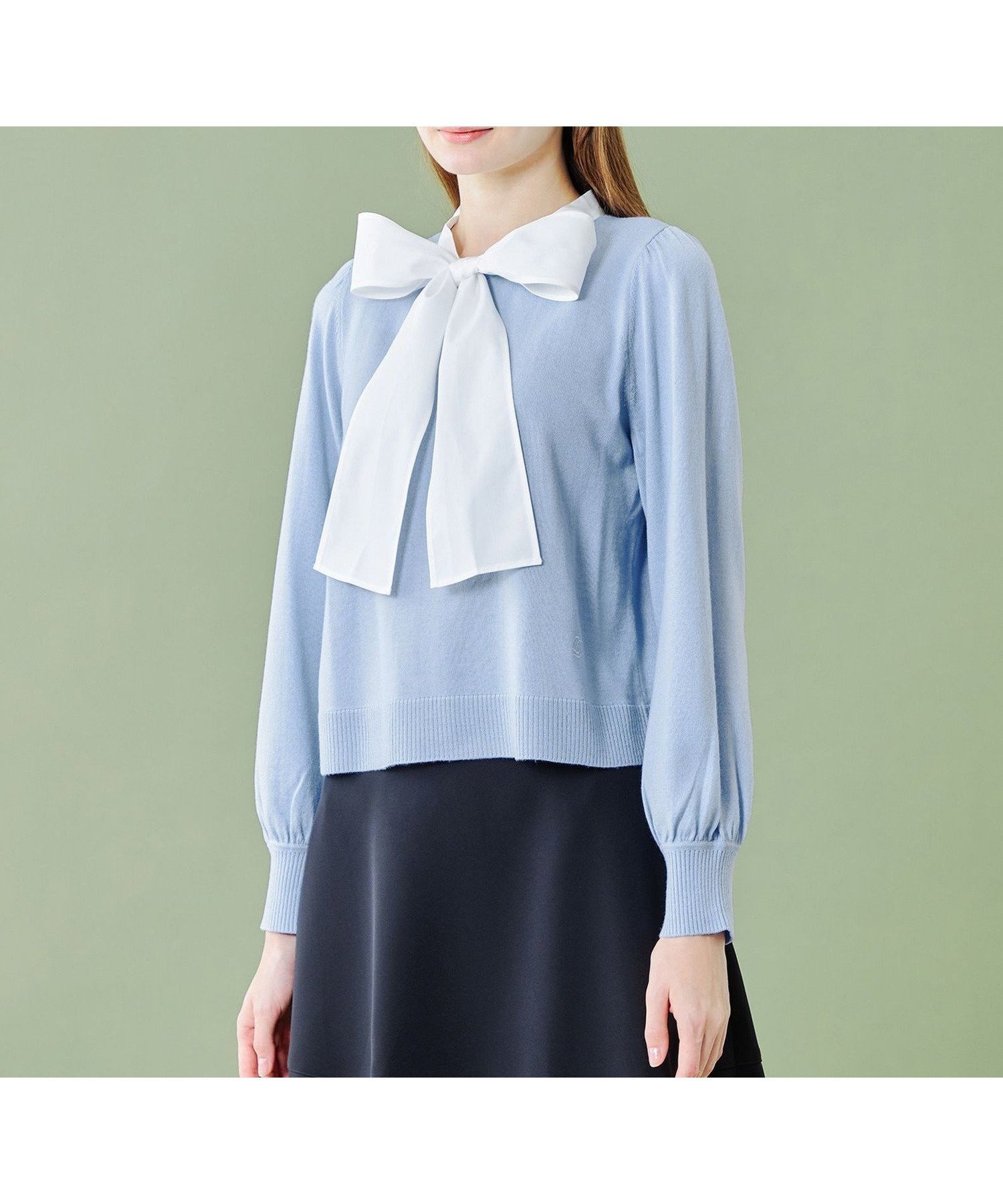 【ブルーレーベル クレストブリッジ/BLUE LABEL CRESTBRIDGE】の【WEB限定】ウールアクリルブレンドリボンニットプルオーバー インテリア・キッズ・メンズ・レディースファッション・服の通販 founy(ファニー) 　ファッション　Fashion　レディースファッション　Fashion for Women　トップス・カットソー　Cut & Sew Tops　ニット　Knit Tops & Sweaters　カジュアルプルオーバー・ニットトップス　Pullovers & Knit Tops / Casual Pullovers　おすすめ　Recommended / Our Picks　ブロード　Broadcloth, Fine Cotton　リボン　Ribbon, Bow　サックス|ID: prp329100004602360 ipo3291000000032725080