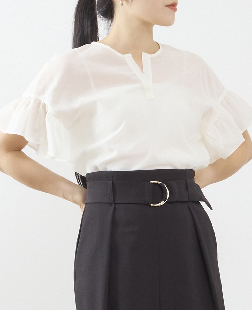【ティアラ/Tiara】のスキッパーフリルスリーブブラウス インテリア・キッズ・メンズ・レディースファッション・服の通販 founy(ファニー) 　ファッション　Fashion　レディースファッション　Fashion for Women　トップス・カットソー　Cut & Sew Tops　シャツ・ブラウス・オフィスカジュアル　Elegant Blouses & Button-Ups　ウォッシャブル　Machine Washable　シアー　Sheer, See-Through　スキッパー　Skipper, Open Collar　バランス　Balance, Style Balance　フリル　Frill, Ruffle　ブライト　Bright, Shiny　エレガント 上品　Elegant　夏　Summer　ホワイト|ID: prp329100004602362 ipo3291000000033570039