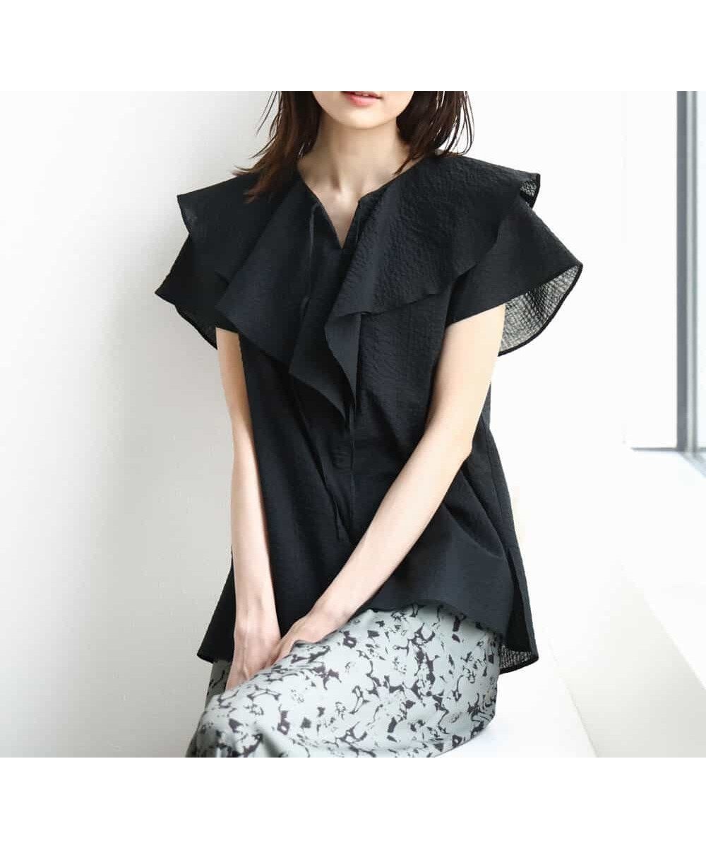 【エムケイ ミッシェルクラン/MK MICHEL KLEIN】のラッフルカラーフリルブラウス/洗える 人気、トレンドファッション・服の通販 founy(ファニー) 　ファッション　Fashion　レディースファッション　Fashion for Women　トップス・カットソー　Cut & Sew Tops　シャツ・ブラウス・オフィスカジュアル　Elegant Blouses & Button-Ups　おすすめ　Recommended / Our Picks　サッカー　Seersucker, Summer Fabric　バランス　Balance, Style Balance　フリル　Frill, Ruffle　ボトム　Bottoms, Lower Wear　冬　Winter / This Winter　夏　Summer　春　Spring　洗える　Machine Washable　秋　Autumn　 other-1|ID: prp329100004602390 ipo3291000000032725918