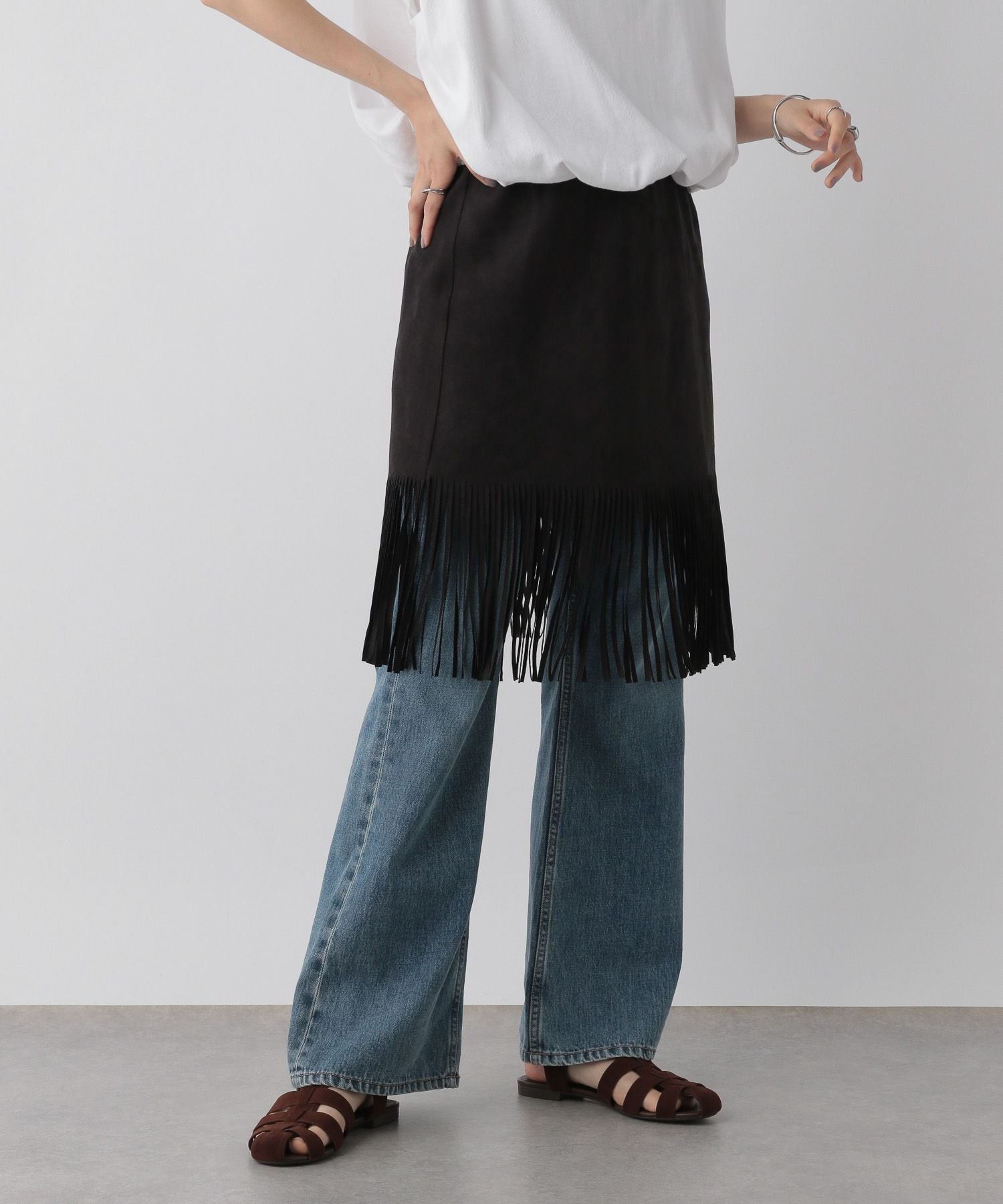【ローリーズファーム/LOWRYS FARM】のスエードフリンジミニスカート インテリア・キッズ・メンズ・レディースファッション・服の通販 founy(ファニー) 　ファッション　Fashion　レディースファッション　Fashion for Women　スカート　Skirts　ミニスカート　Mini Skirts　デニム　Denim, Jeans Material　フリンジ　Fringe, Tassel　フレア　Flare, Flared　ブラック09|ID: prp329100004602430 ipo3291000000032726441