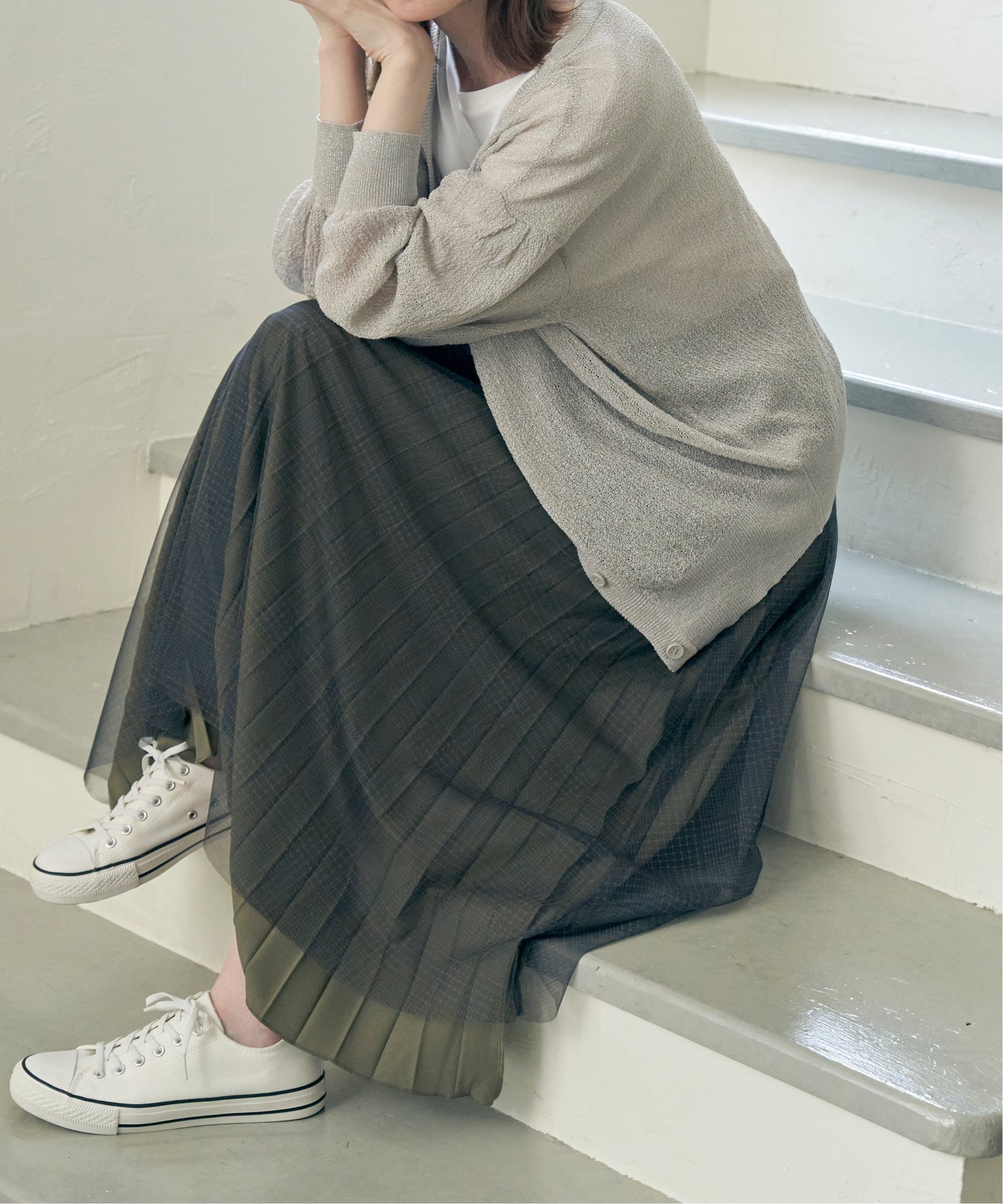 【イッカ/ikka】の【2WAY】リバーシブルスカート インテリア・キッズ・メンズ・レディースファッション・服の通販 founy(ファニー) 　ファッション　Fashion　レディースファッション　Fashion for Women　スカート　Skirts　おすすめ　Recommended / Our Picks　シアー　Sheer, See-Through　シンプル　Simple, Minimal　チェック　Check, Plaid, Tartan　チュール　Tulip, Tulip Motif　プリント　Print, Printed Pattern　プリーツ　Pleats, Pleated　ベーシック　Basic, Essential　リバーシブル　Reversible, Two-Sided　今季　This Season, Current Season　無地　Plain, Solid Color　オリーブ|ID: prp329100004602459 ipo3291000000032726814