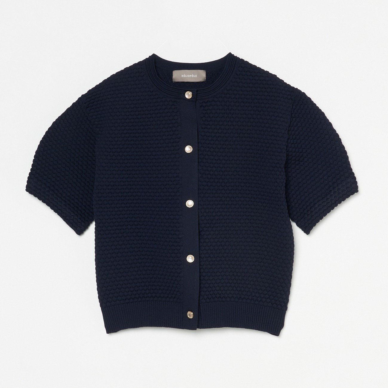 【エリオポール/heliopole】のPOPCORN KNIT BIJOU BUTTON CARDIGAN インテリア・キッズ・メンズ・レディースファッション・服の通販 founy(ファニー) 　ファッション　Fashion　レディースファッション　Fashion for Women　トップス・カットソー　Cut & Sew Tops　ニット　Knit Tops & Sweaters　カーディガン・羽織り　Layered Style Cardigans　カーディガン　Cardigan, Knitwear　フロント　Front, Front Design　ネイビー|ID: prp329100004602465 ipo3291000000032726891