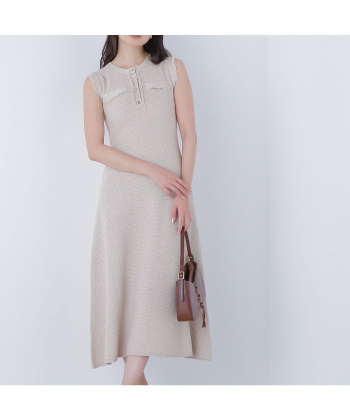 【ナチュラル ビューティー ベーシック/NATURAL BEAUTY BASIC】のフリンジツイードニットワンピース インテリア・キッズ・メンズ・レディースファッション・服の通販 founy(ファニー) https://founy.com/ ファッション Fashion レディースファッション Fashion for Women ワンピース Dresses ニットワンピース Knit Dresses ツイード Twill, Twill Weave フリンジ Fringe, Tassel フロント Front, Front Design |ID: prp329100004602466 ipo3291000000032726886