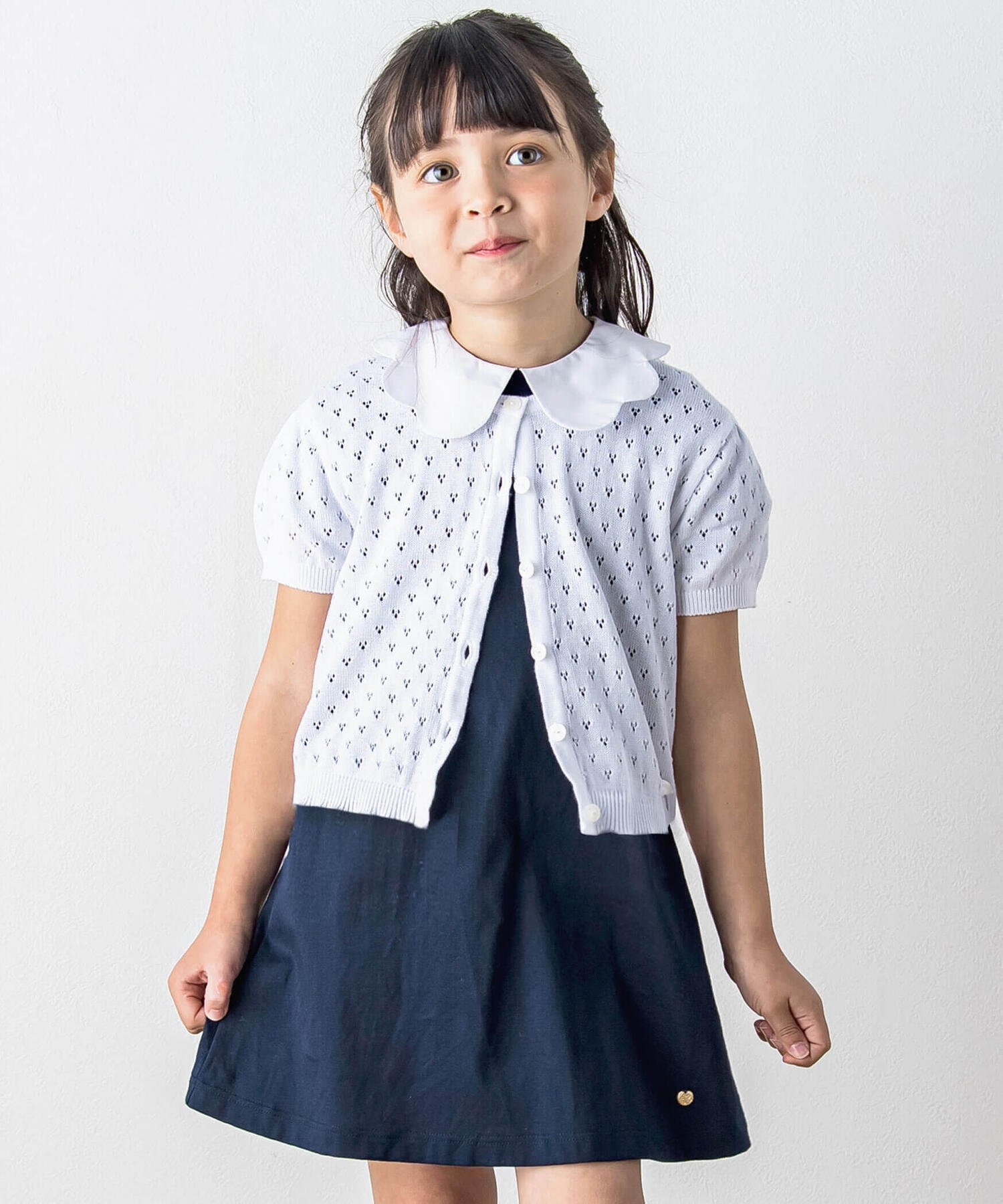 【その他のブランド/Other】の【日本製】コットン半袖カーディガン(90~140cm) インテリア・キッズ・メンズ・レディースファッション・服の通販 founy(ファニー) 　ファッション　Fashion　キッズファッション　Fashion for Kids　おすすめ　Recommended / Our Picks　カーディガン　Cardigan, Knitwear　フランス　France, French　リラックス　Relax, Relaxed Fit　半袖　Short Sleeve, Half Sleeve　夏　Summer　日本製　Made In Japan　春　Spring　ホワイト|ID: prp329100004602467 ipo3291000000032726893
